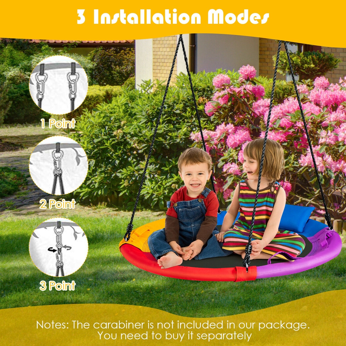 40 inch Saucer Tree Outdoor Round Platform Swing with Pillow and Handle-Multicolor Kids Crystal