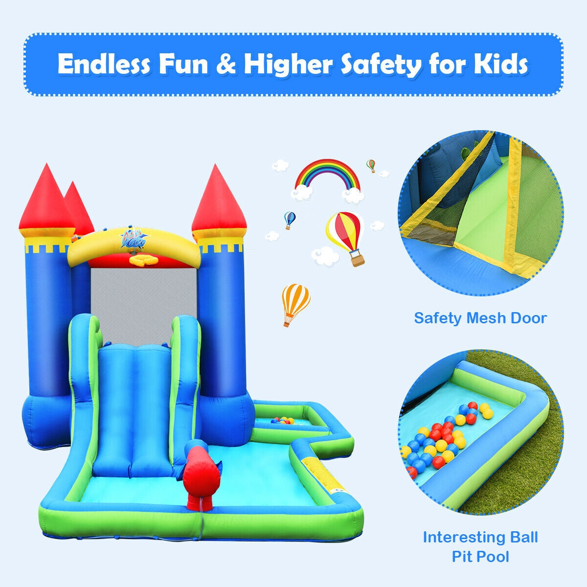 Kids Inflatable Bounce House Water Slide without Blower Kids Crystal