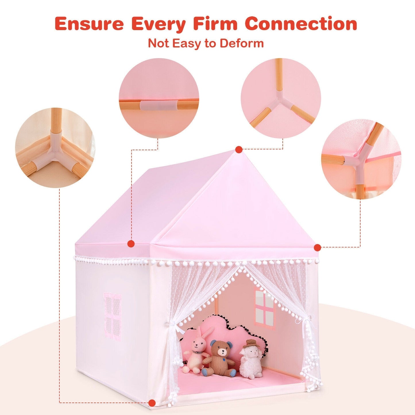 Kids Play Tent Large Playhouse Children Play Castle Fairy Tent Gift with Mat-Pink Kids Crystal
