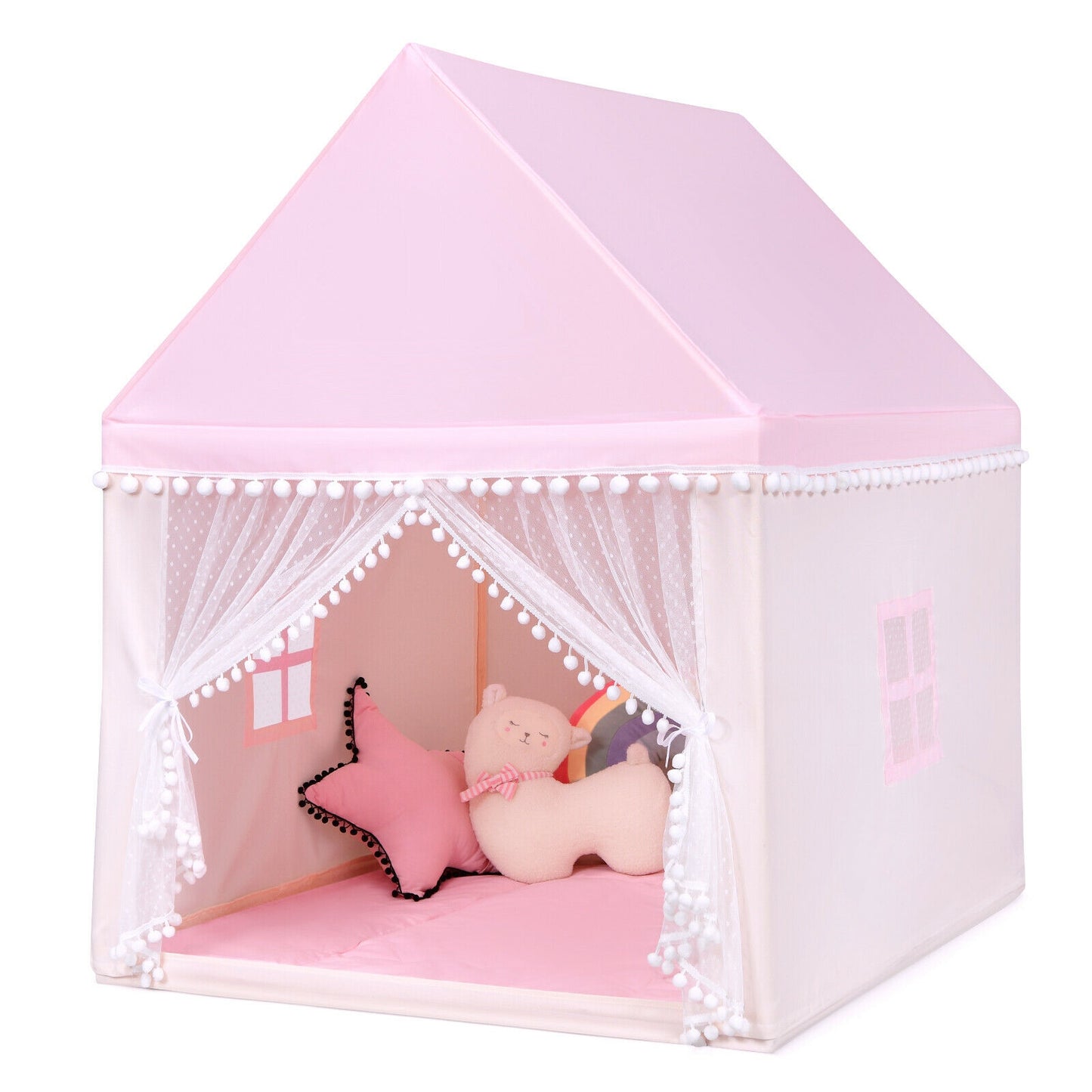Kids Play Tent Large Playhouse Children Play Castle Fairy Tent Gift with Mat-Pink Kids Crystal