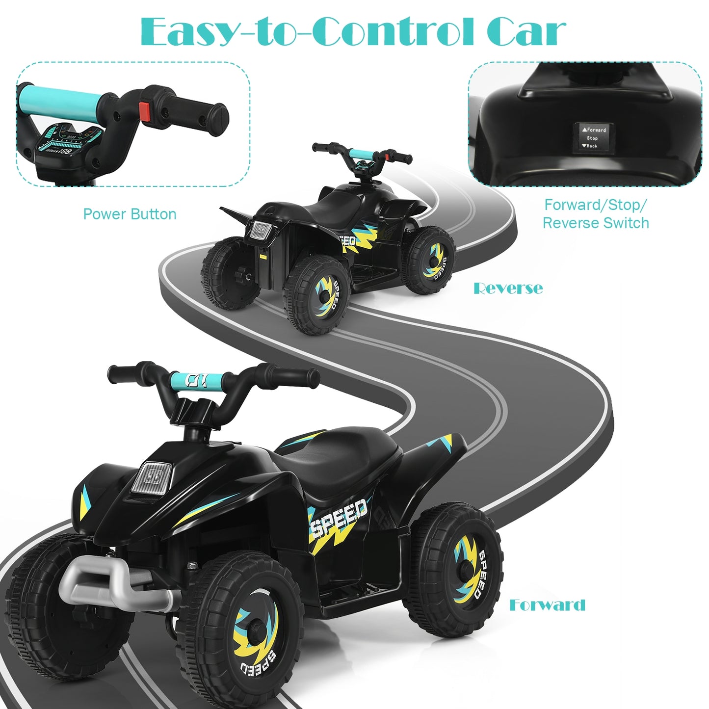 6V Kids Electric ATV 4 Wheels Ride-On Toy-Black Kids Crystal