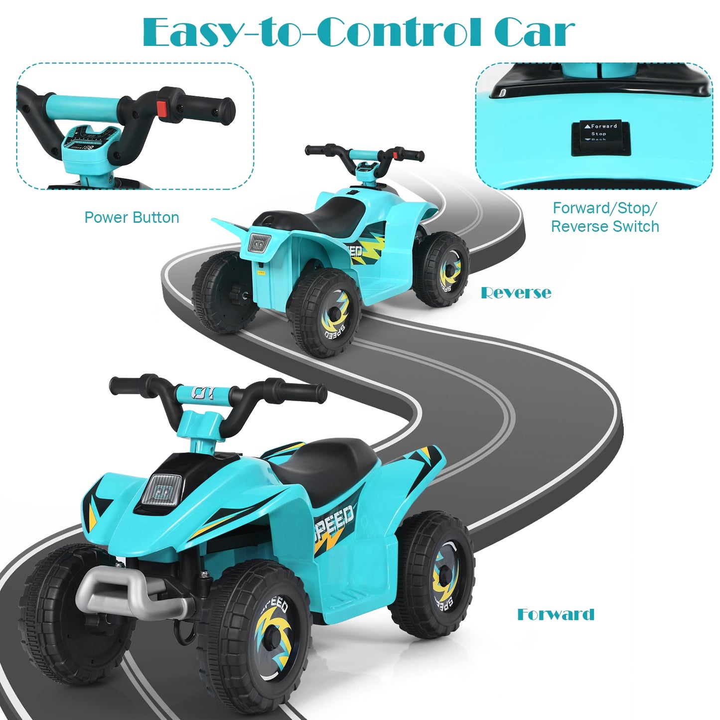 6V Kids Electric ATV 4 Wheels Ride-On Toy -Blue Kids Crystal