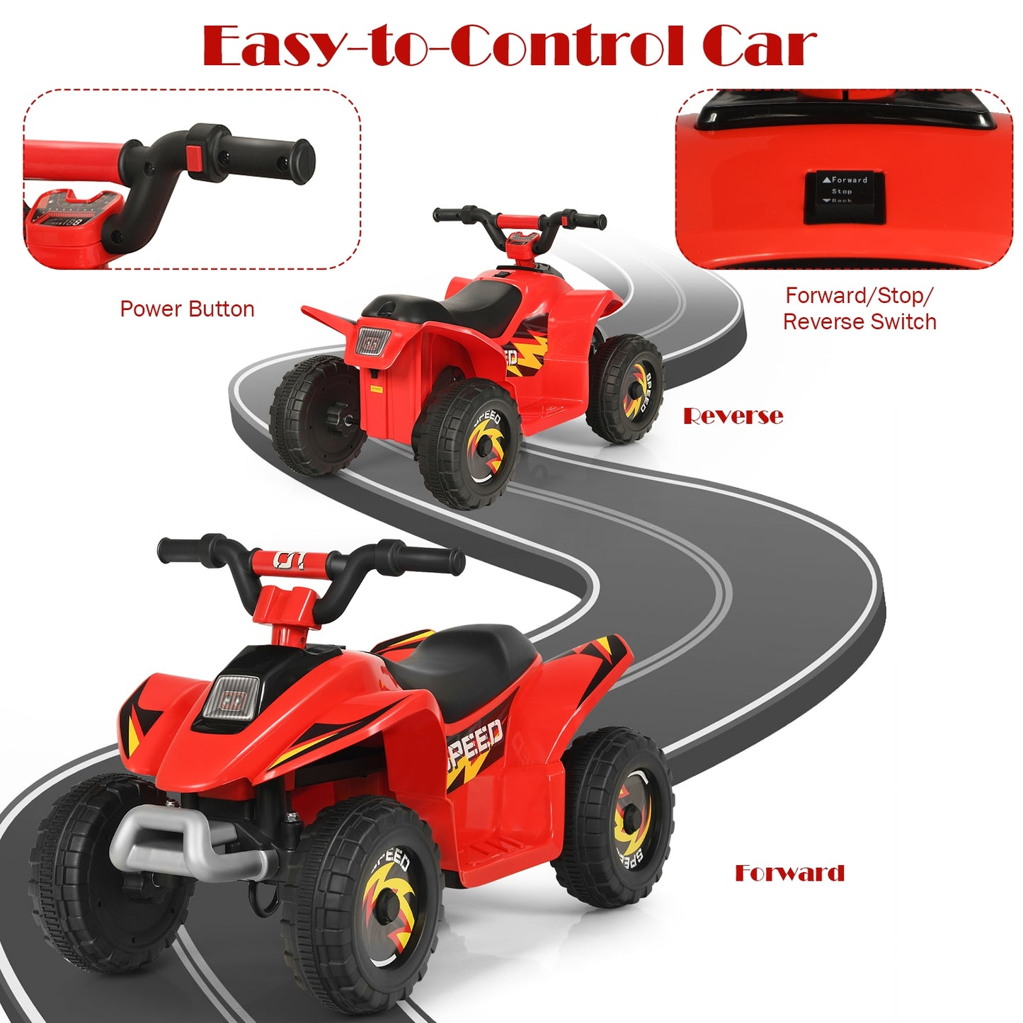 6V Kids Electric ATV 4 Wheels Ride-On Toy -Red Kids Crystal