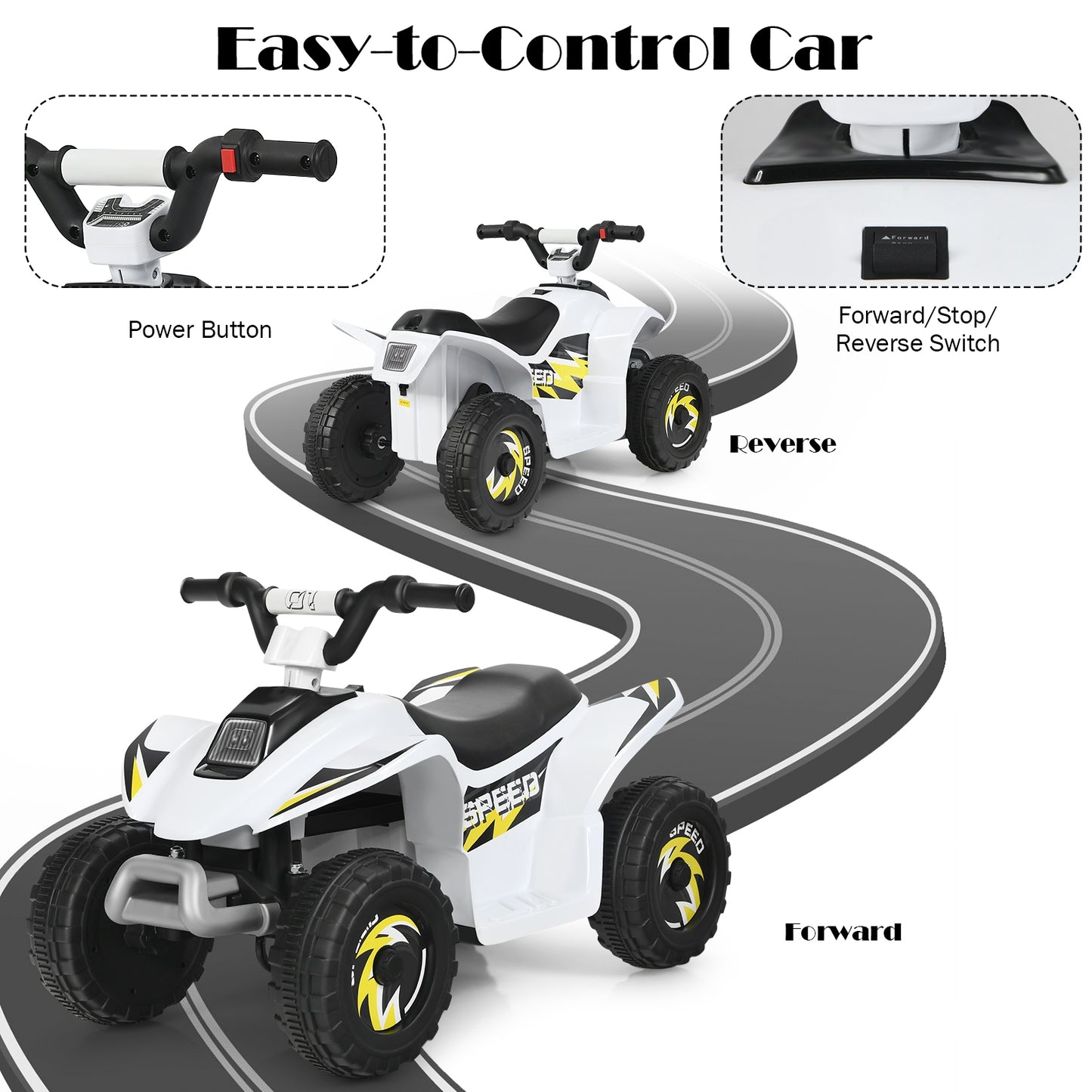 6V Kids Electric ATV 4 Wheels Ride-On Toy -White Kids Crystal