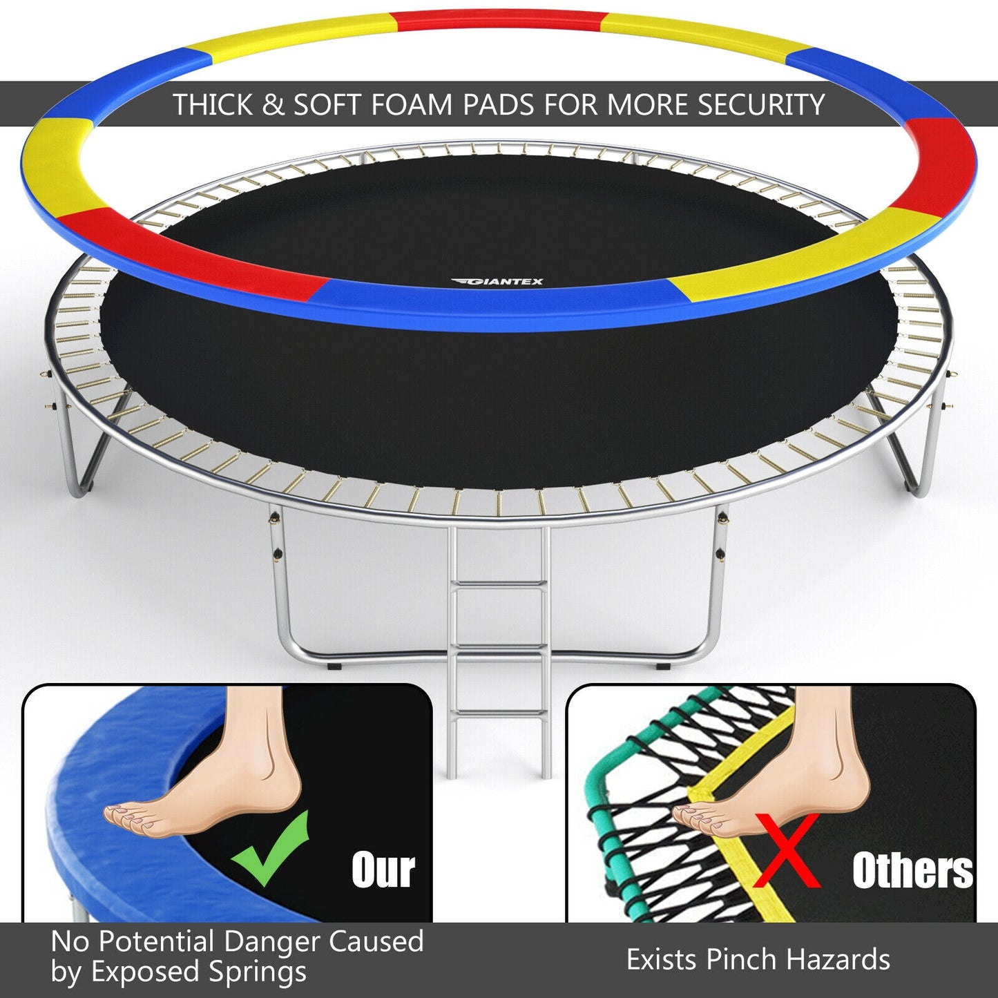 14 Feet Trampoline with Safety Enclosure Net and Ladder Outdoor for Kids Adults Kids Crystal