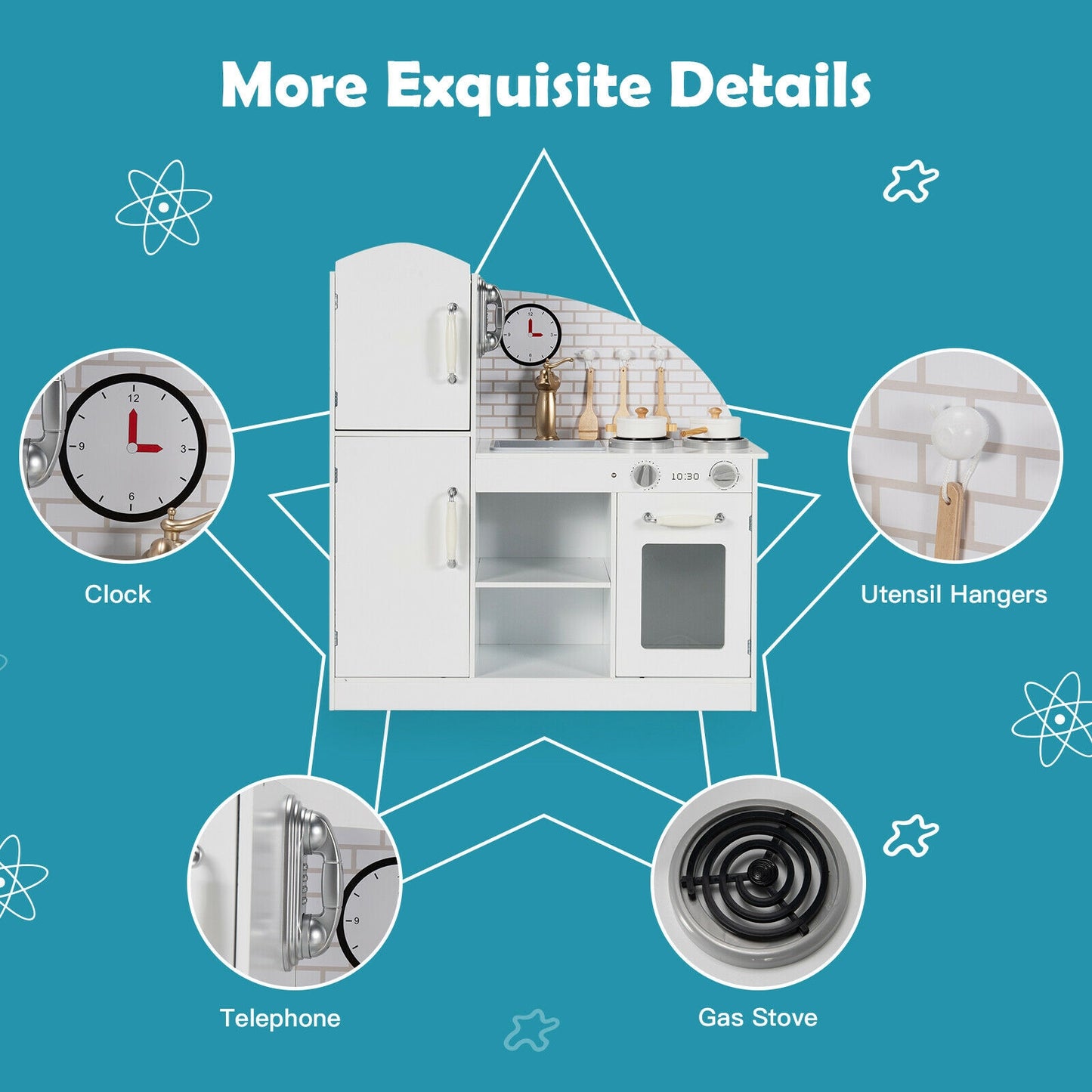 Kids Kitchen Playset Pretend Play Cooking Set with Vivid Faucet and Telephone Kids Crystal