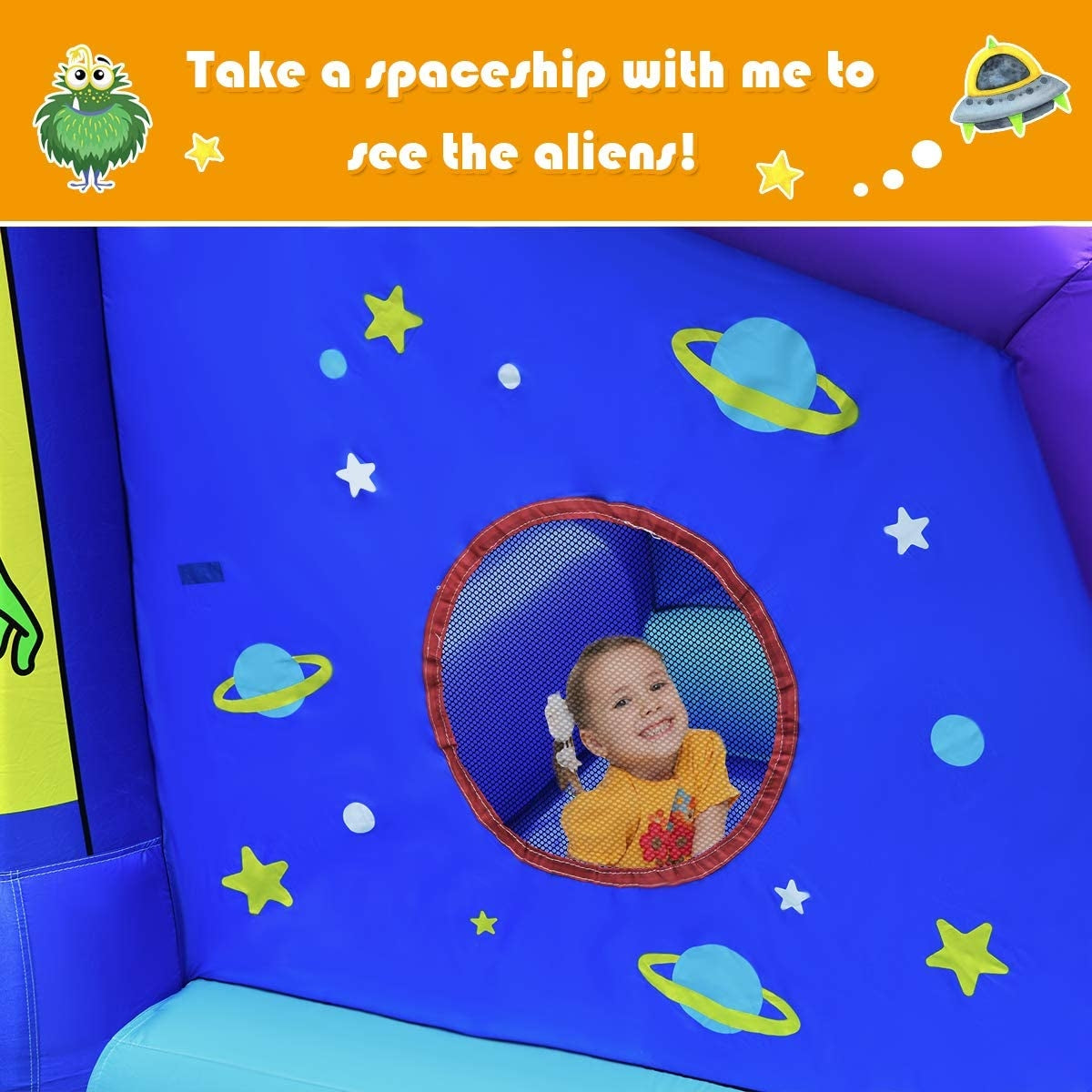 Inflatable Alien Style Kids Bouncy Castle with 480W Air Blower Kids Crystal