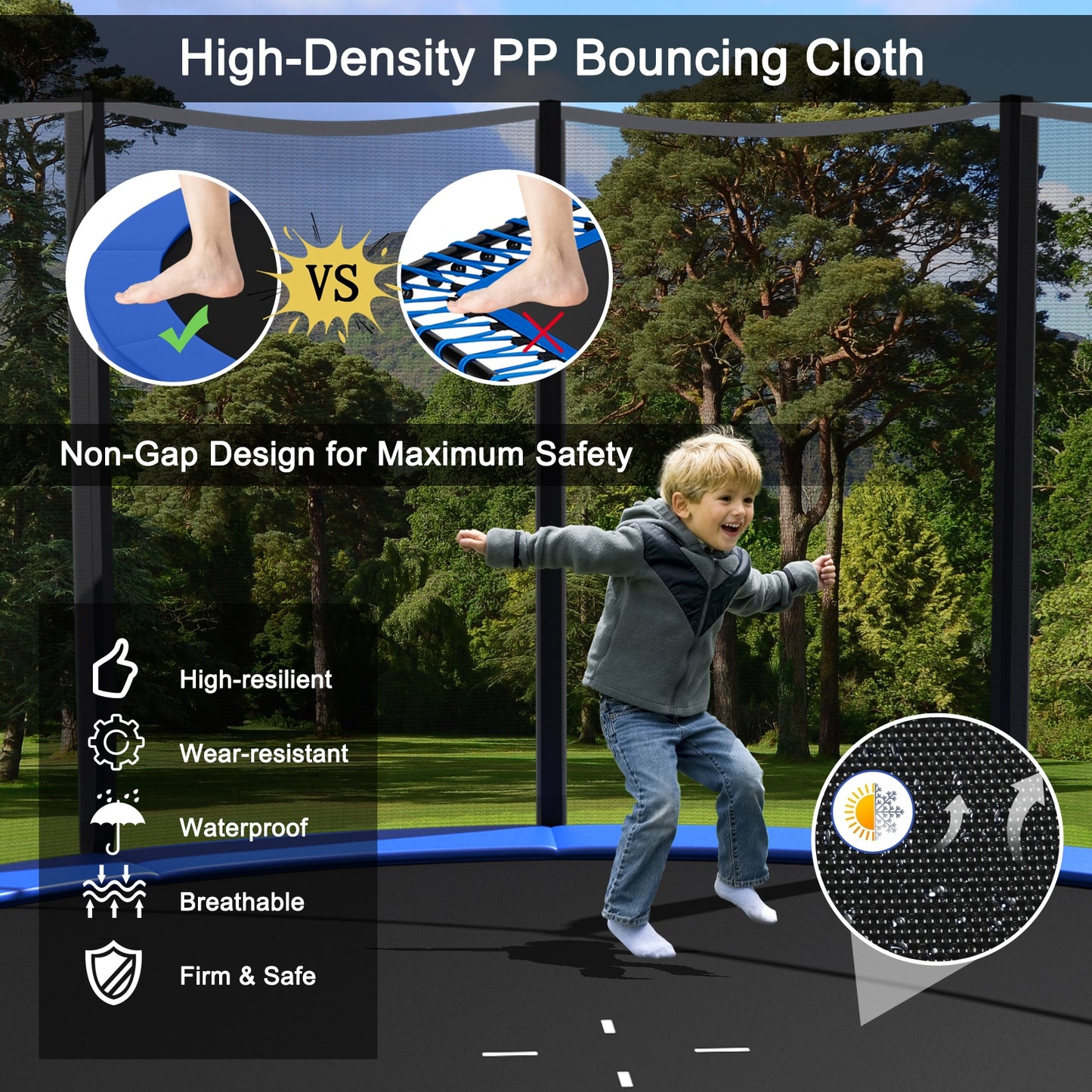 8/10/12/14/15/16Feet Outdoor Trampoline Bounce Combo with Safety Closure Net Ladder-15 ft Kids Crystal
