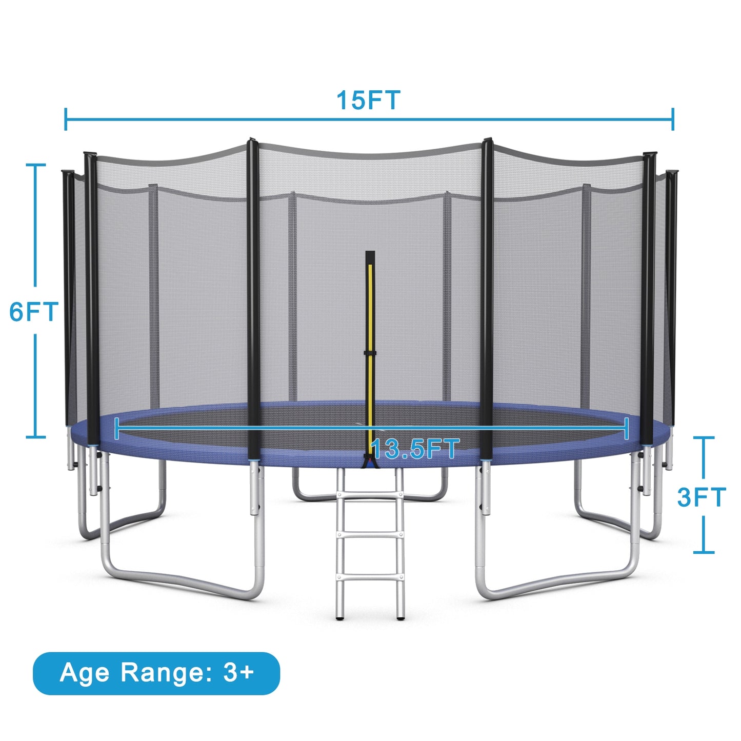 8/10/12/14/15/16Feet Outdoor Trampoline Bounce Combo with Safety Closure Net Ladder-15 ft Kids Crystal