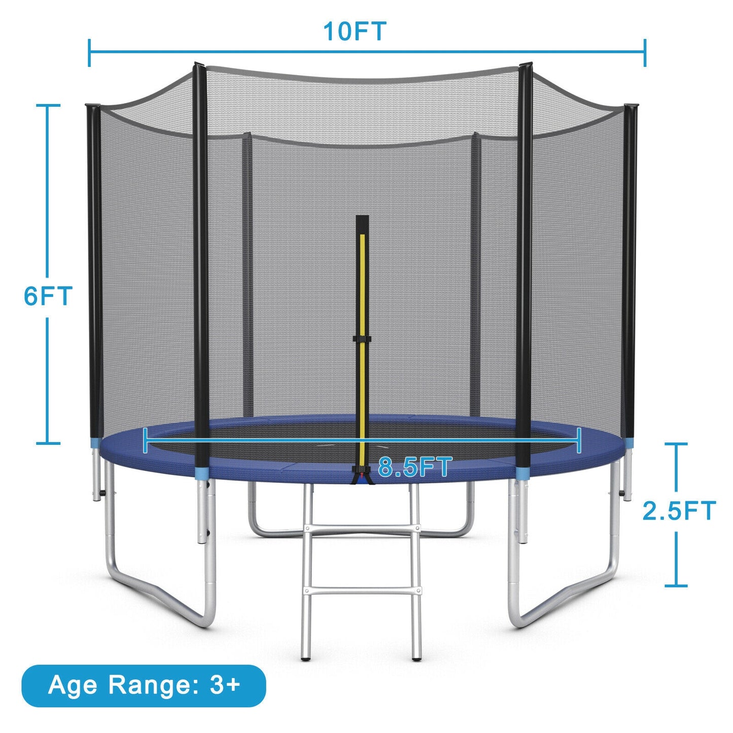 8/10/12/14/15/16Feet Outdoor Trampoline Bounce Combo with Safety Closure Net Ladder-10 ft Kids Crystal
