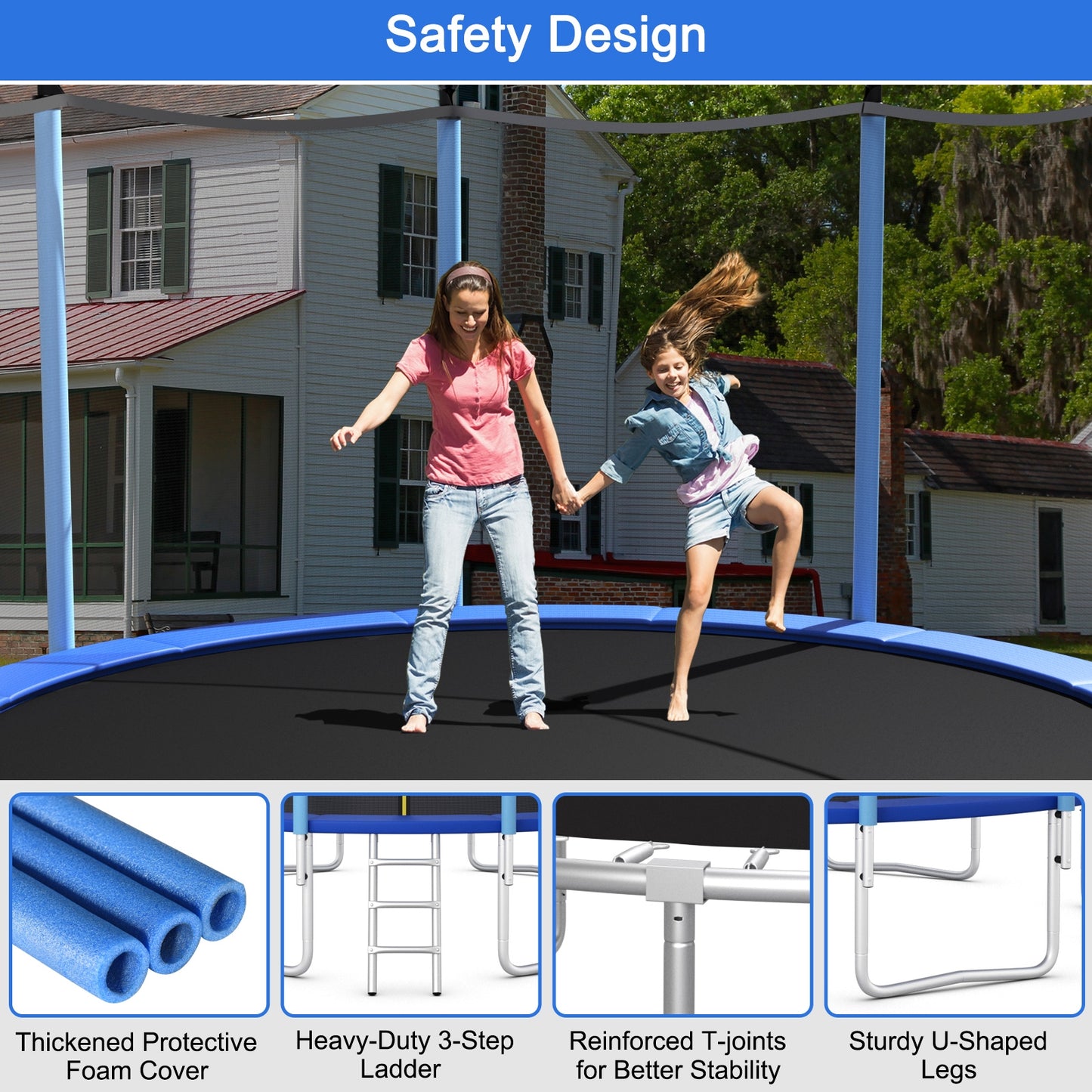 Outdoor Trampoline with Safety Closure Net-16 ft Kids Crystal