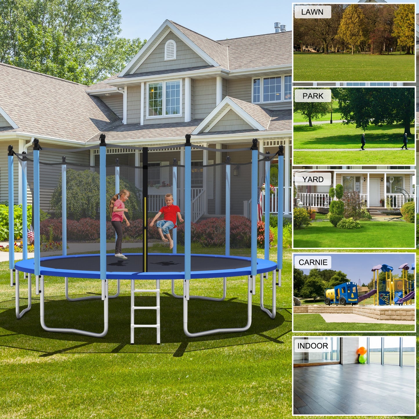 Outdoor Trampoline with Safety Closure Net-16 ft Kids Crystal