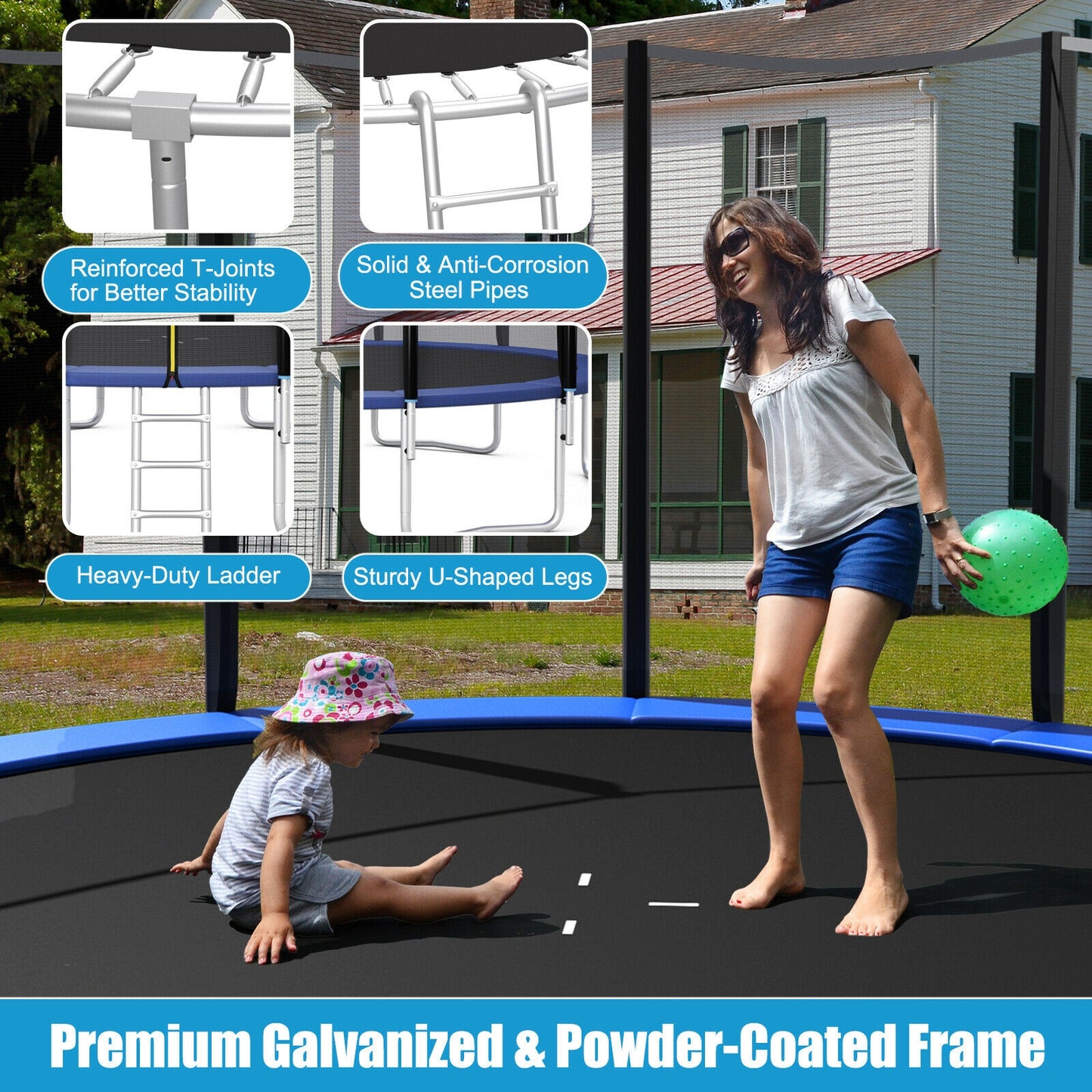 8/10/12/14/15/16 Feet Outdoor Trampoline Bounce Combo with Safety Closure Net Ladder-8 ft Kids Crystal