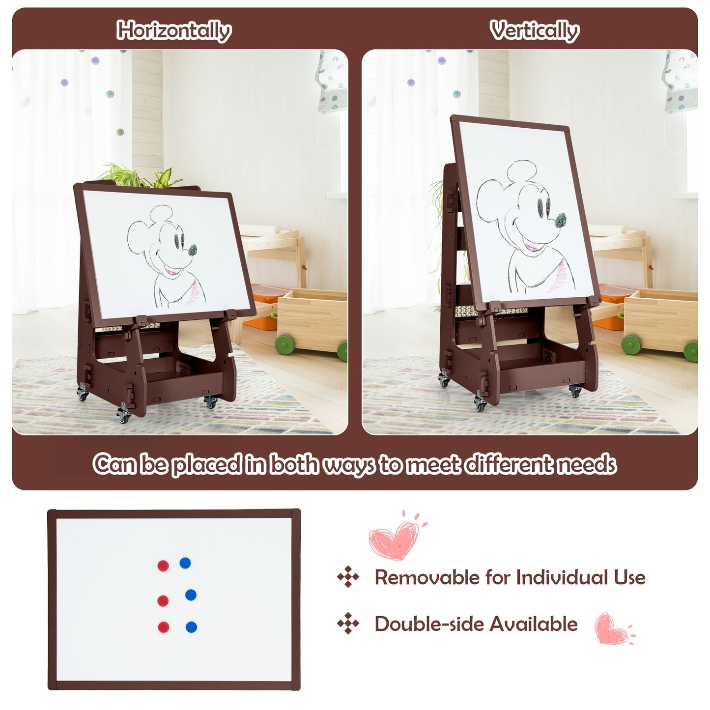 Multifunctional Kids' Standing Art Easel with Dry-Erase Board-Brown Kids Crystal