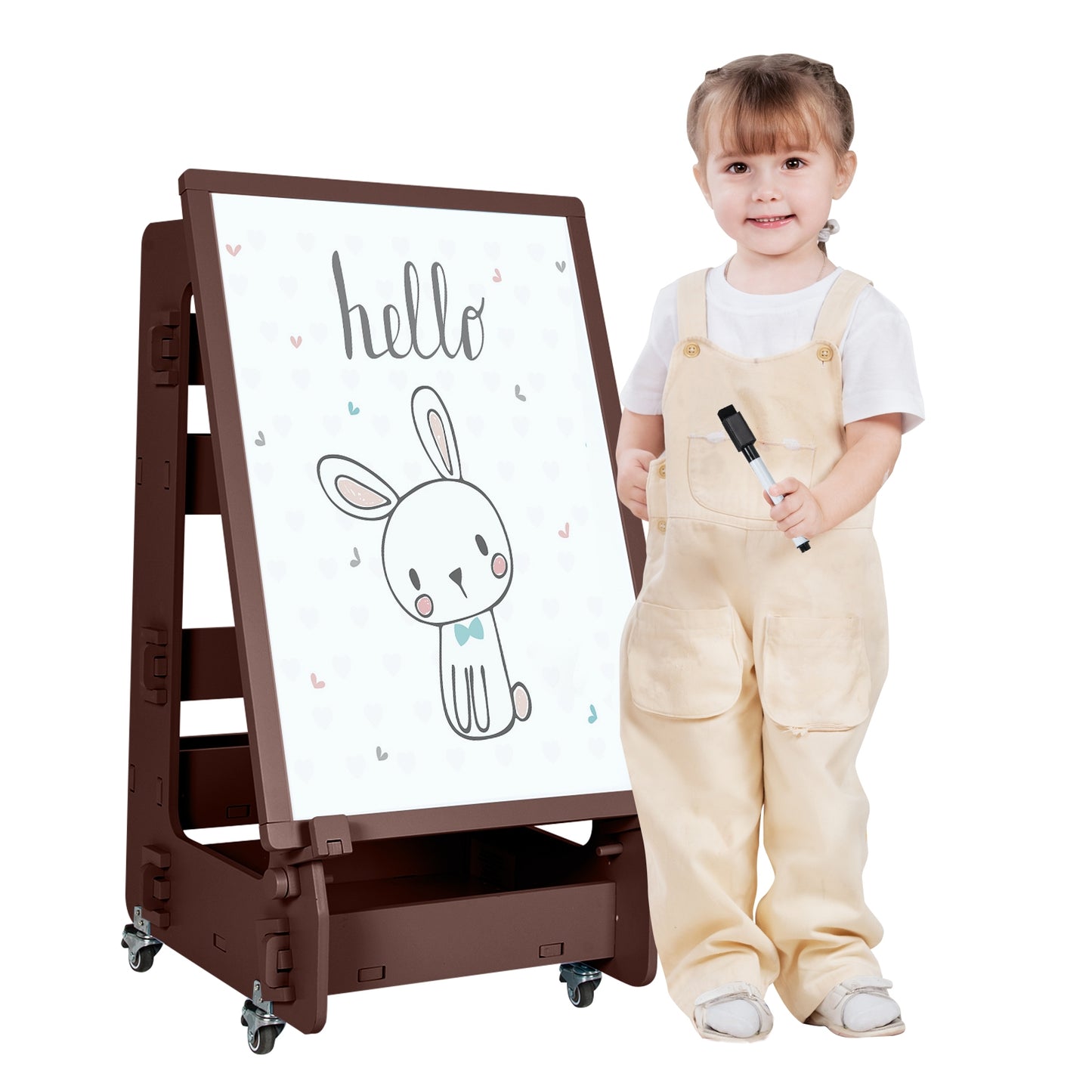 Multifunctional Kids' Standing Art Easel with Dry-Erase Board-Brown Kids Crystal