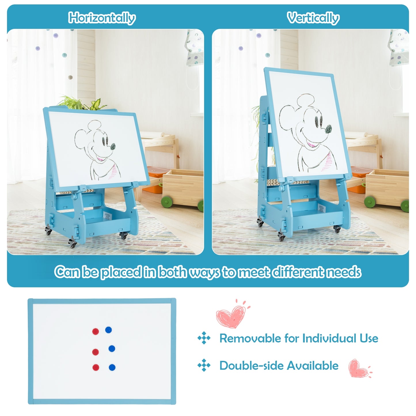 Multifunctional Kids' Standing Art Easel with Dry-Erase Board-Blue Kids Crystal