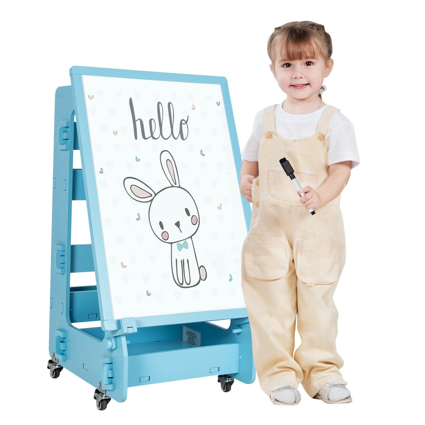 Multifunctional Kids' Standing Art Easel with Dry-Erase Board-Blue Kids Crystal