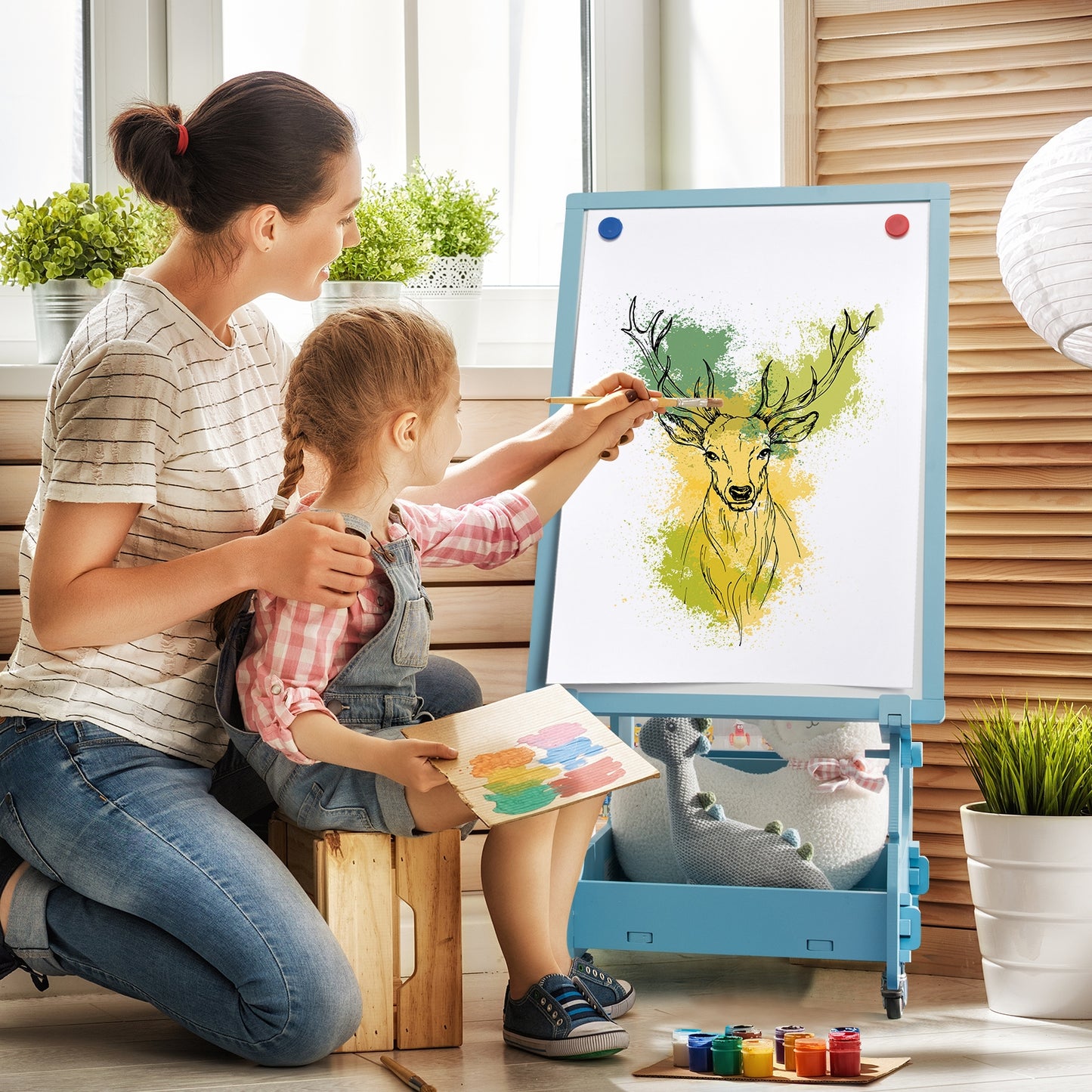 Multifunctional Kids' Standing Art Easel with Dry-Erase Board-Blue Kids Crystal