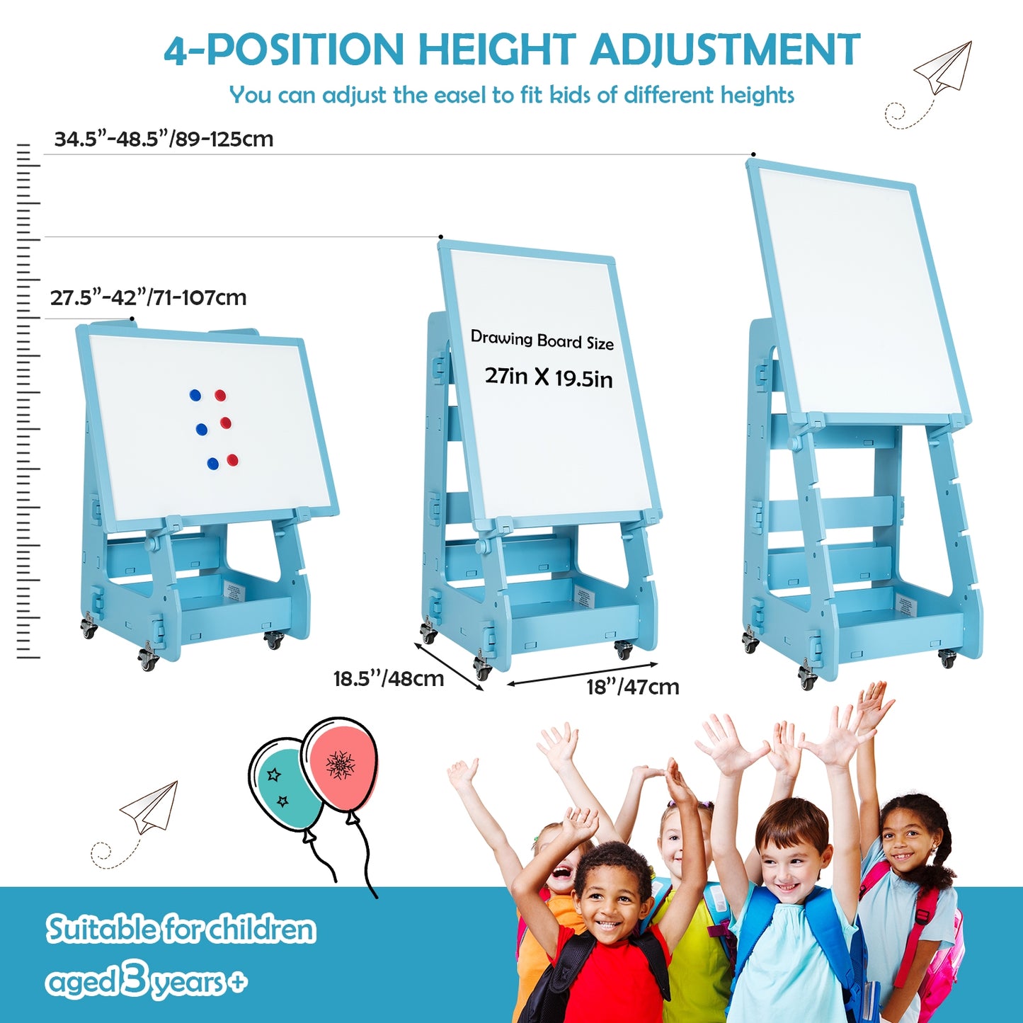 Multifunctional Kids' Standing Art Easel with Dry-Erase Board-Blue Kids Crystal