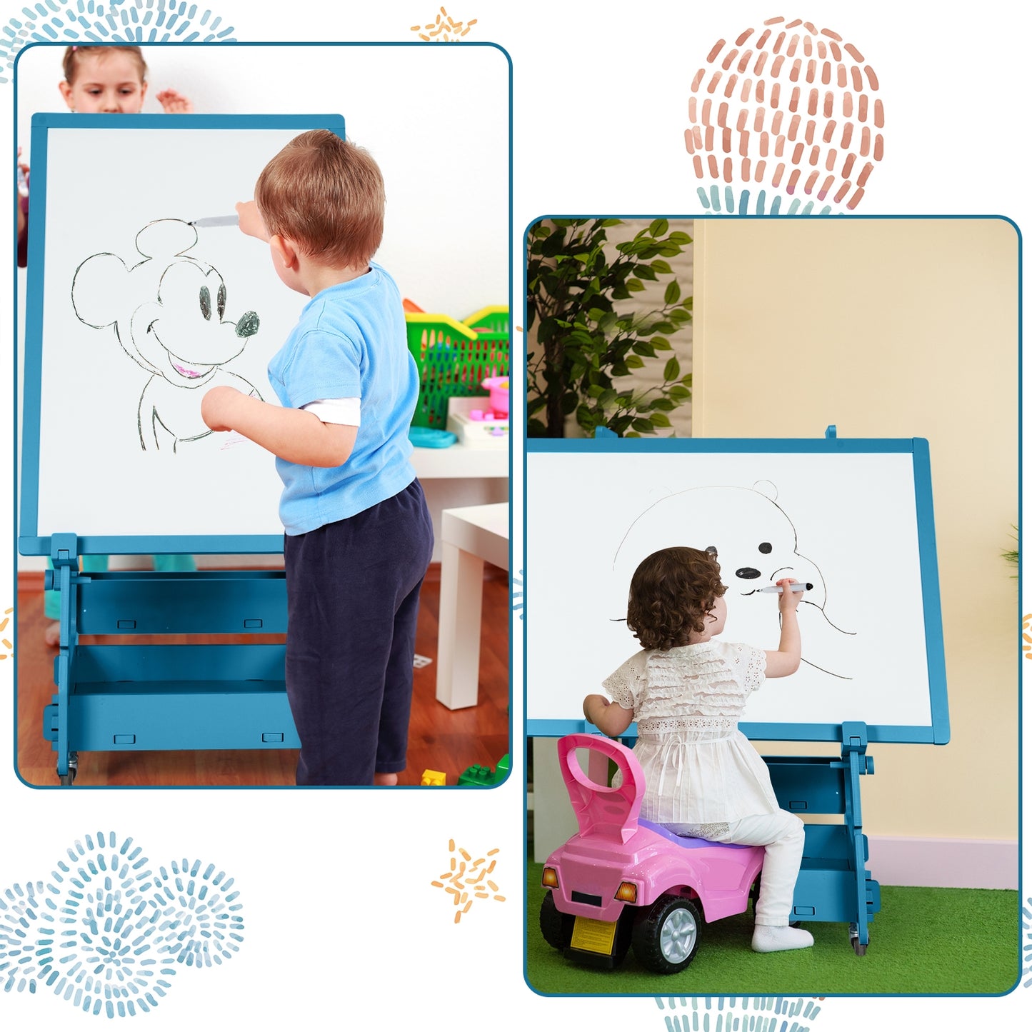 Multifunctional Kids' Standing Art Easel with Dry-Erase Board-Navy Kids Crystal
