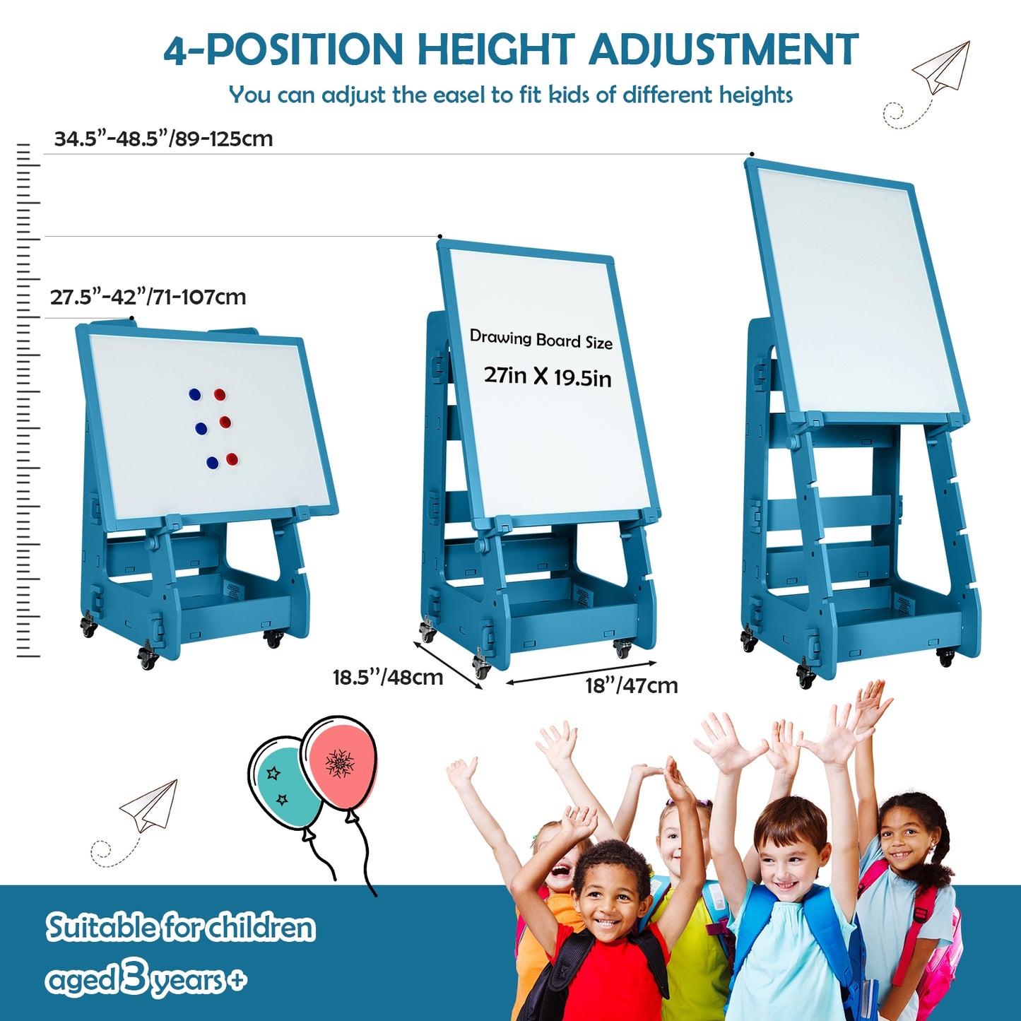 Multifunctional Kids' Standing Art Easel with Dry-Erase Board-Navy Kids Crystal