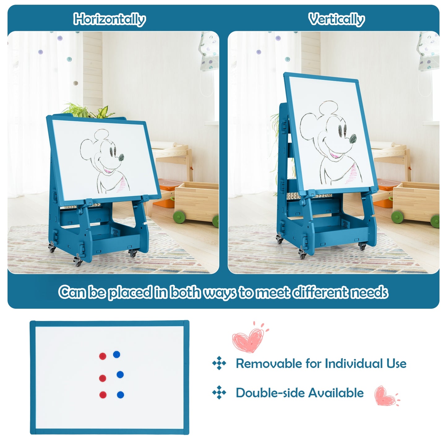 Multifunctional Kids' Standing Art Easel with Dry-Erase Board-Navy Kids Crystal