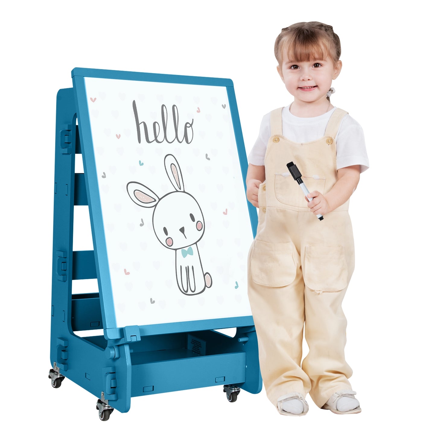 Multifunctional Kids' Standing Art Easel with Dry-Erase Board-Navy Kids Crystal