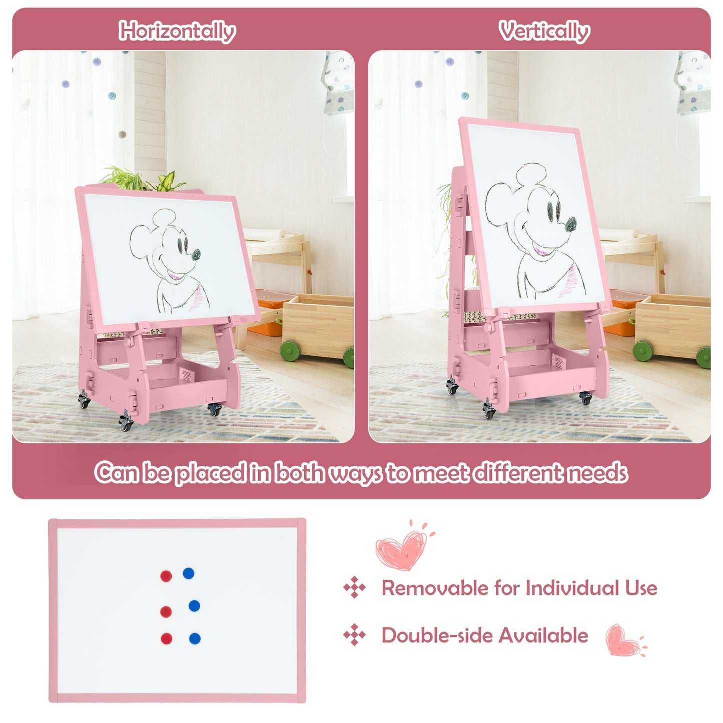 Multifunctional Kids' Standing Art Easel with Dry-Erase Board-Pink Kids Crystal