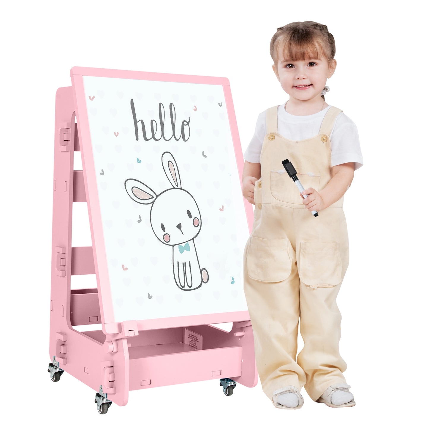 Multifunctional Kids' Standing Art Easel with Dry-Erase Board-Pink Kids Crystal