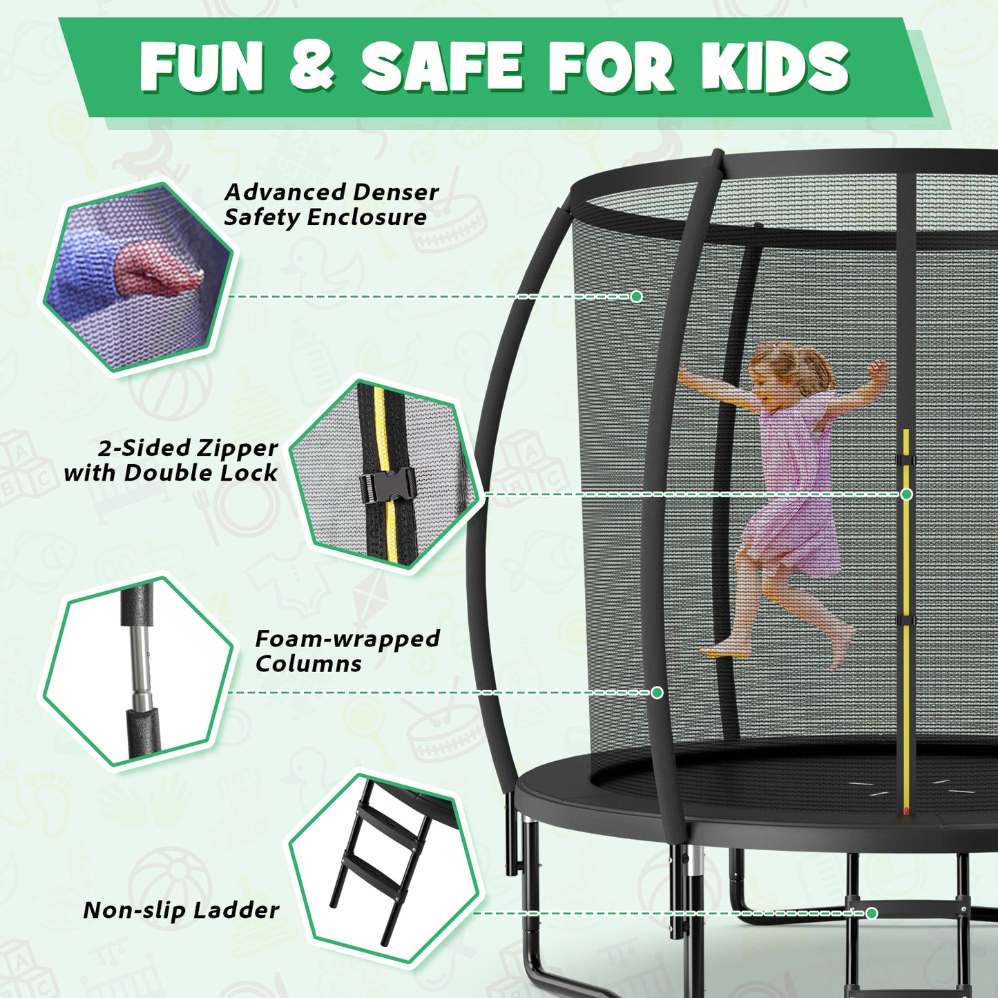 8 Feet ASTM Approved Recreational Trampoline with Ladder-Black Kids Crystal