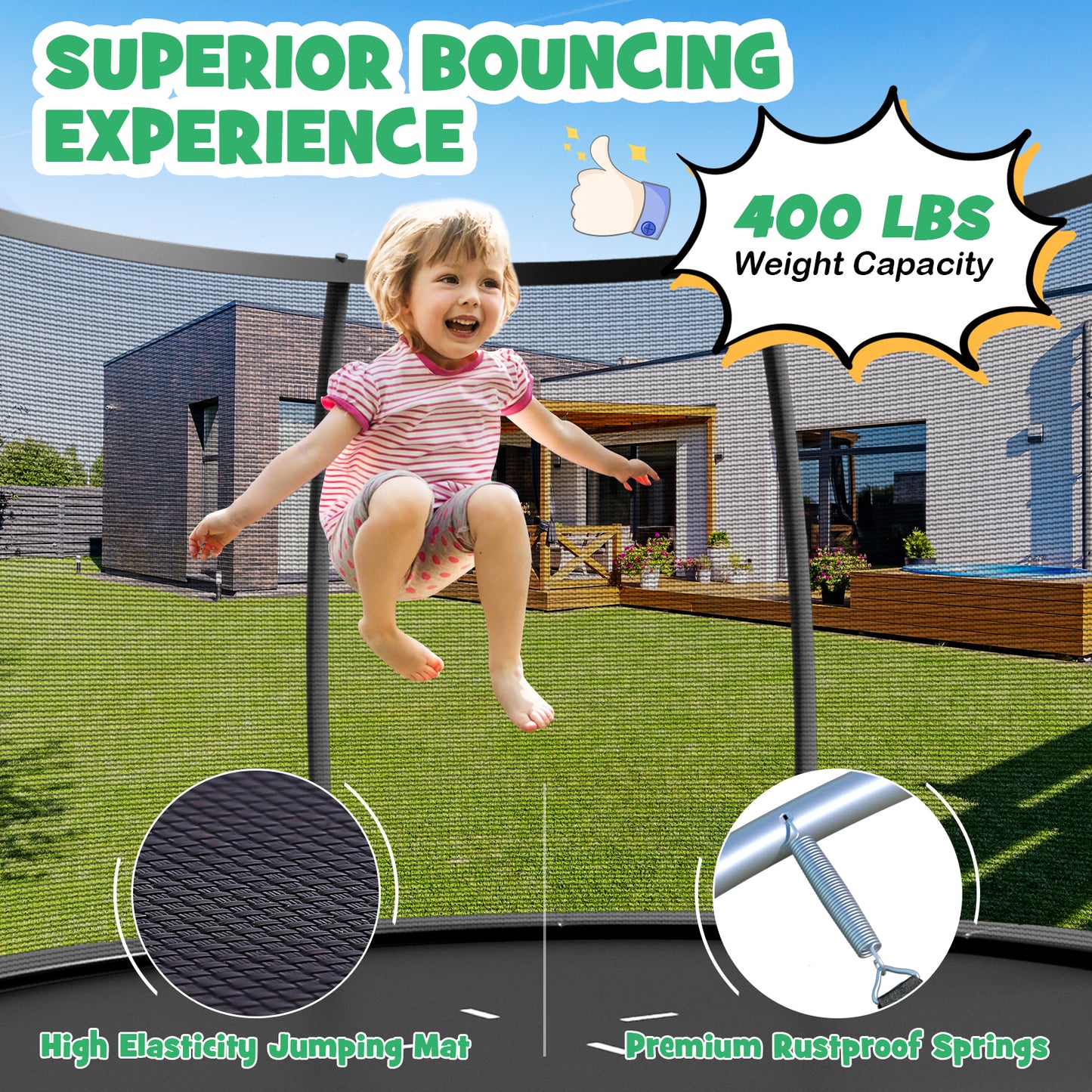 8 Feet ASTM Approved Recreational Trampoline with Ladder-Black Kids Crystal