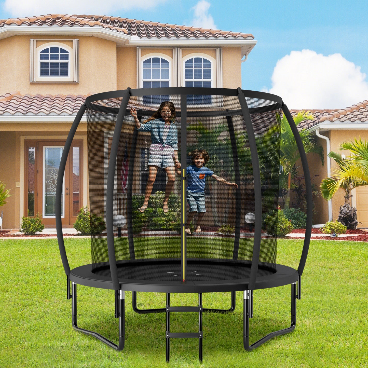8 Feet ASTM Approved Recreational Trampoline with Ladder-Black Kids Crystal