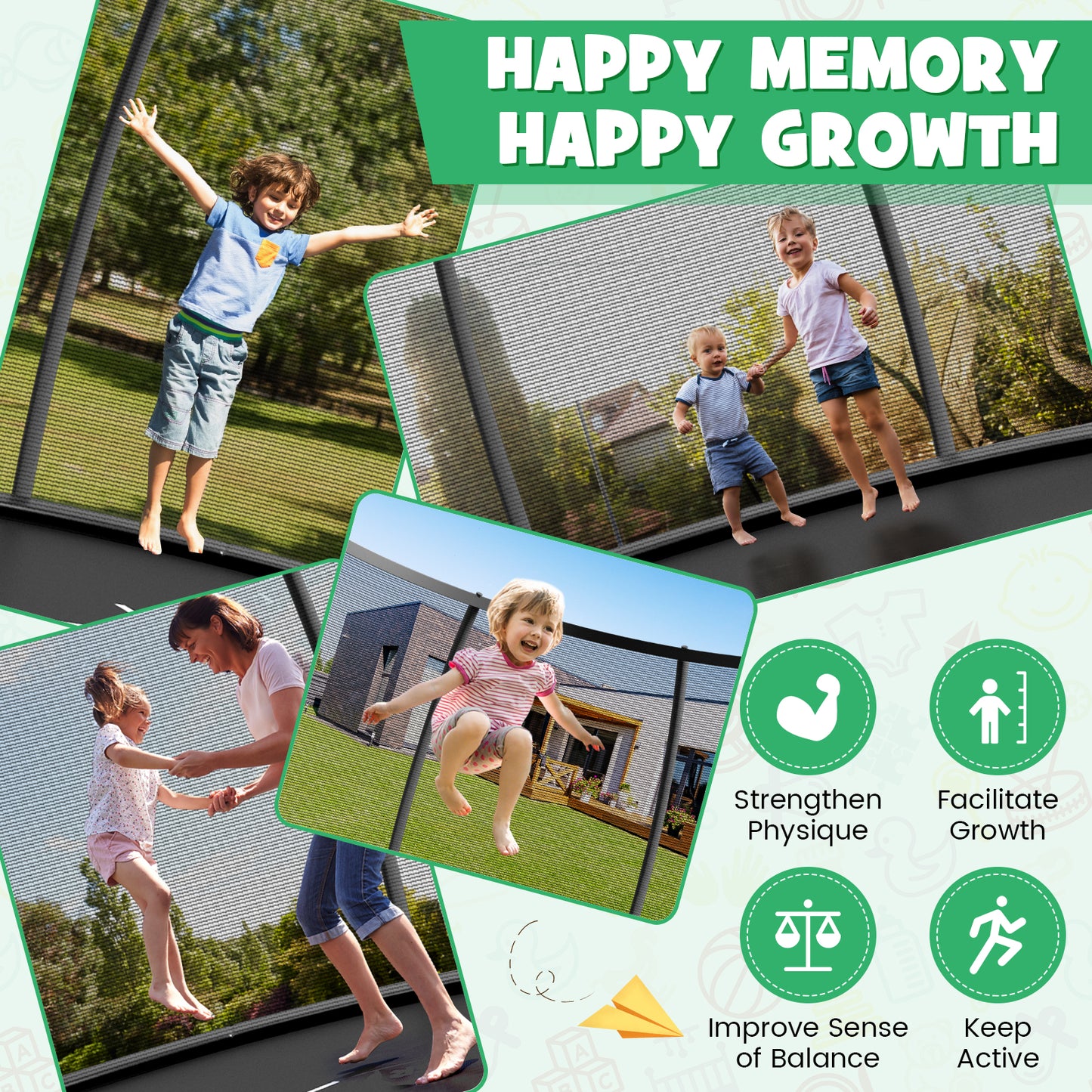 8 Feet ASTM Approved Recreational Trampoline with Ladder-Black Kids Crystal