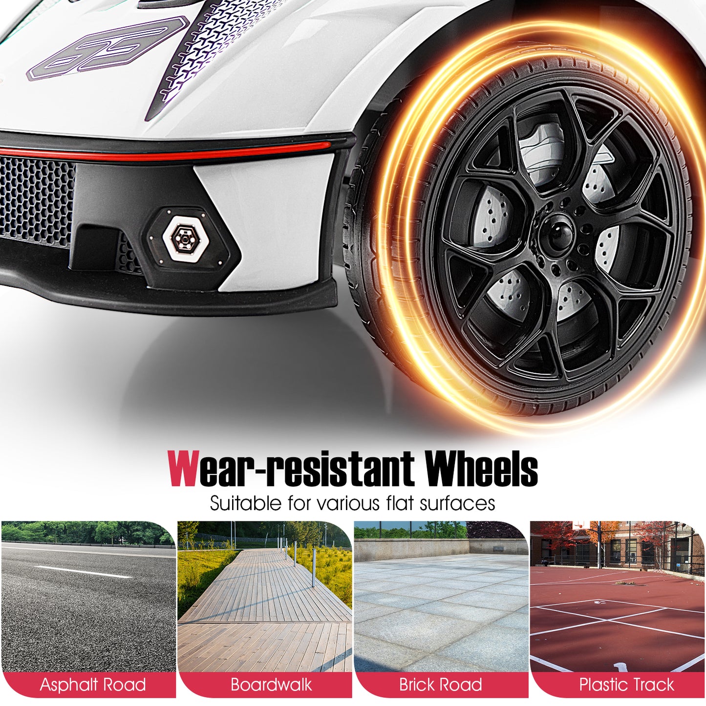 3-in-1 Licensed Lamborghini Ride on Push Car with Handle Guardrail-White Kids Crystal