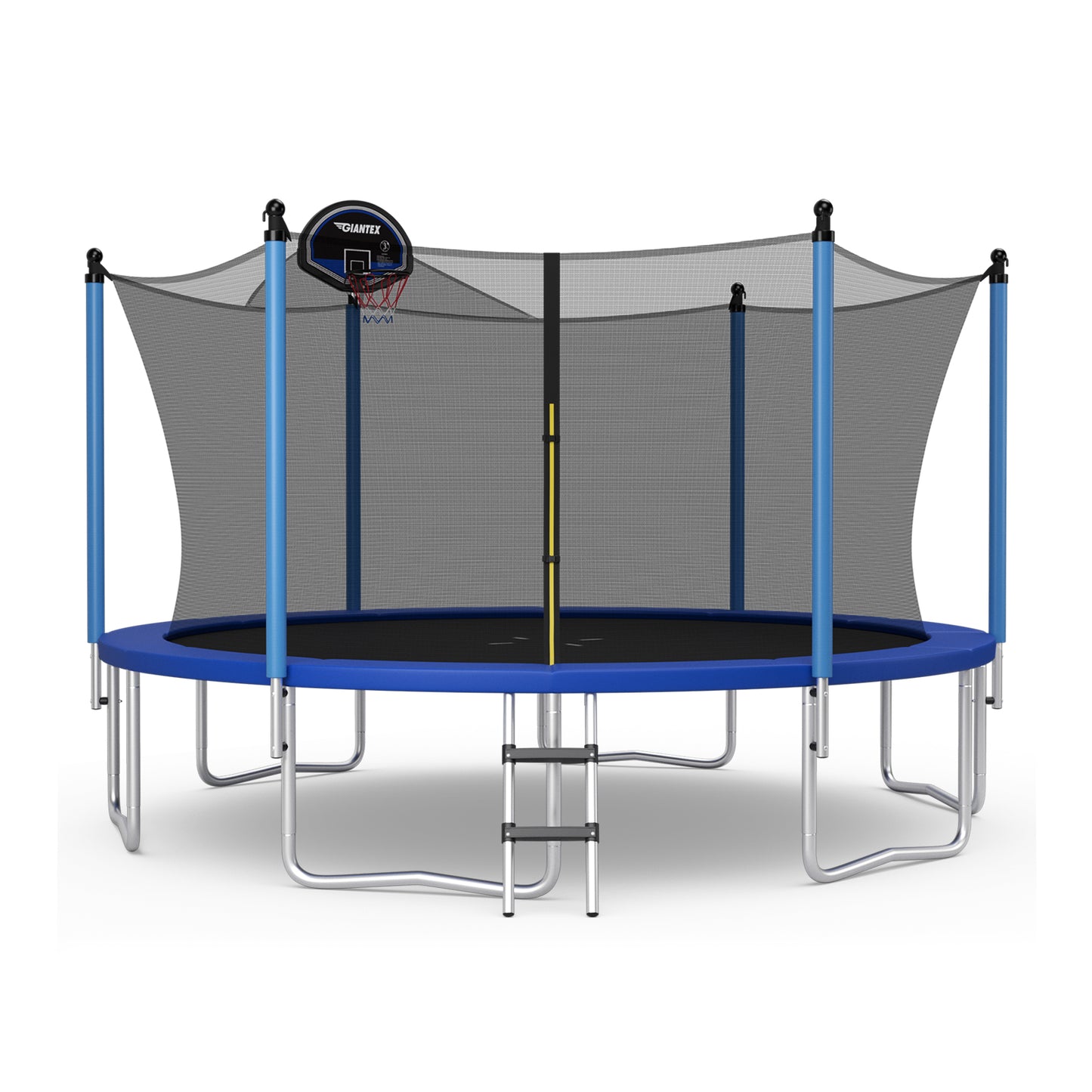 Outdoor Recreational Trampoline with Ladder and Enclosure Net-14 ft Kids Crystal