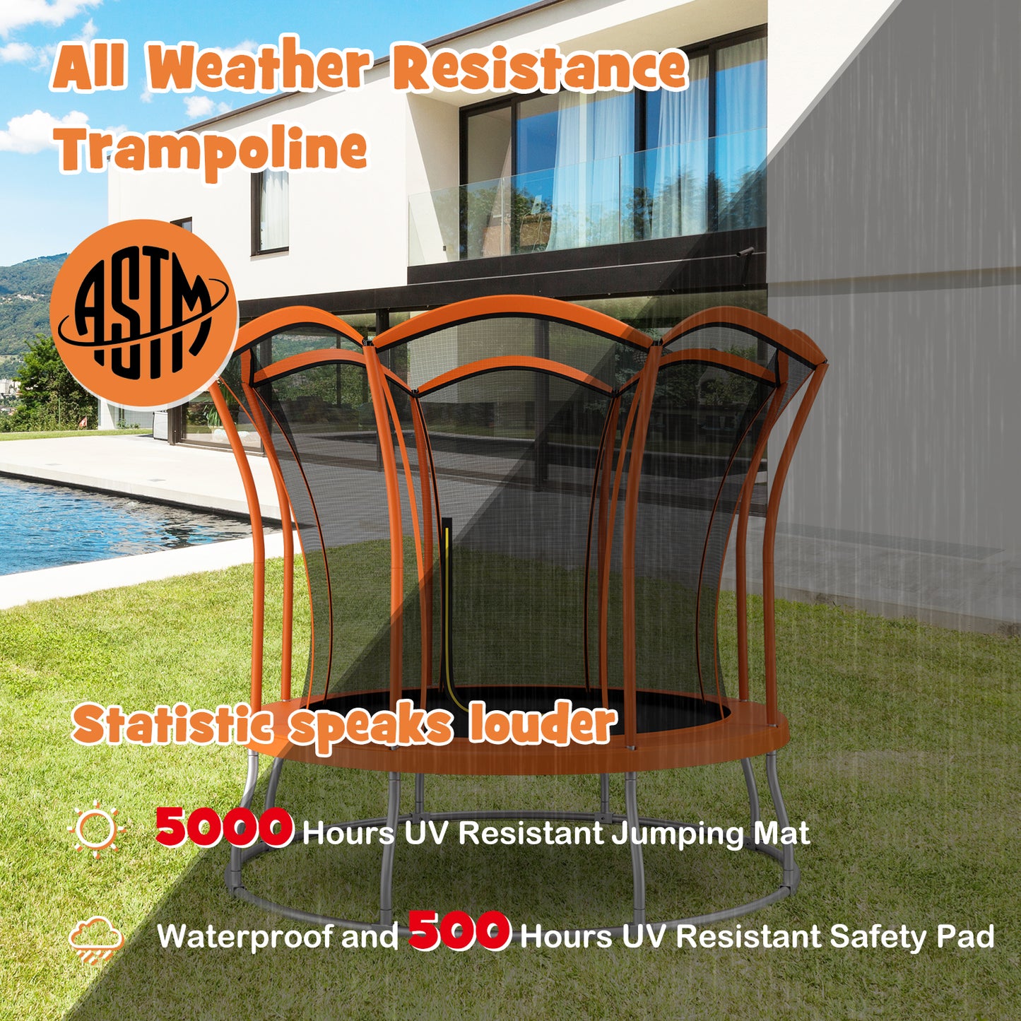 10 Feet Unique Flower Shape Trampoline with Galvanized Steel Frame-Orange Kids Crystal