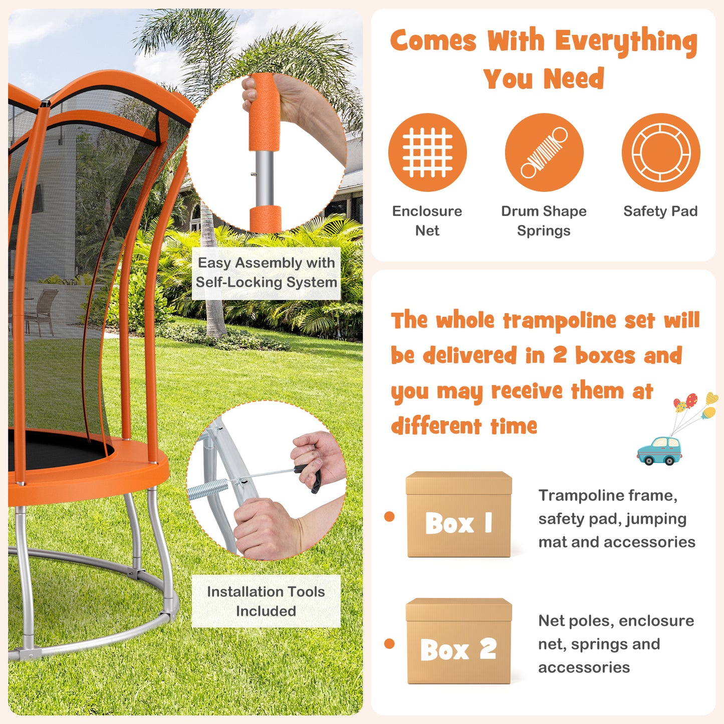 10 Feet Unique Flower Shape Trampoline with Galvanized Steel Frame-Orange Kids Crystal