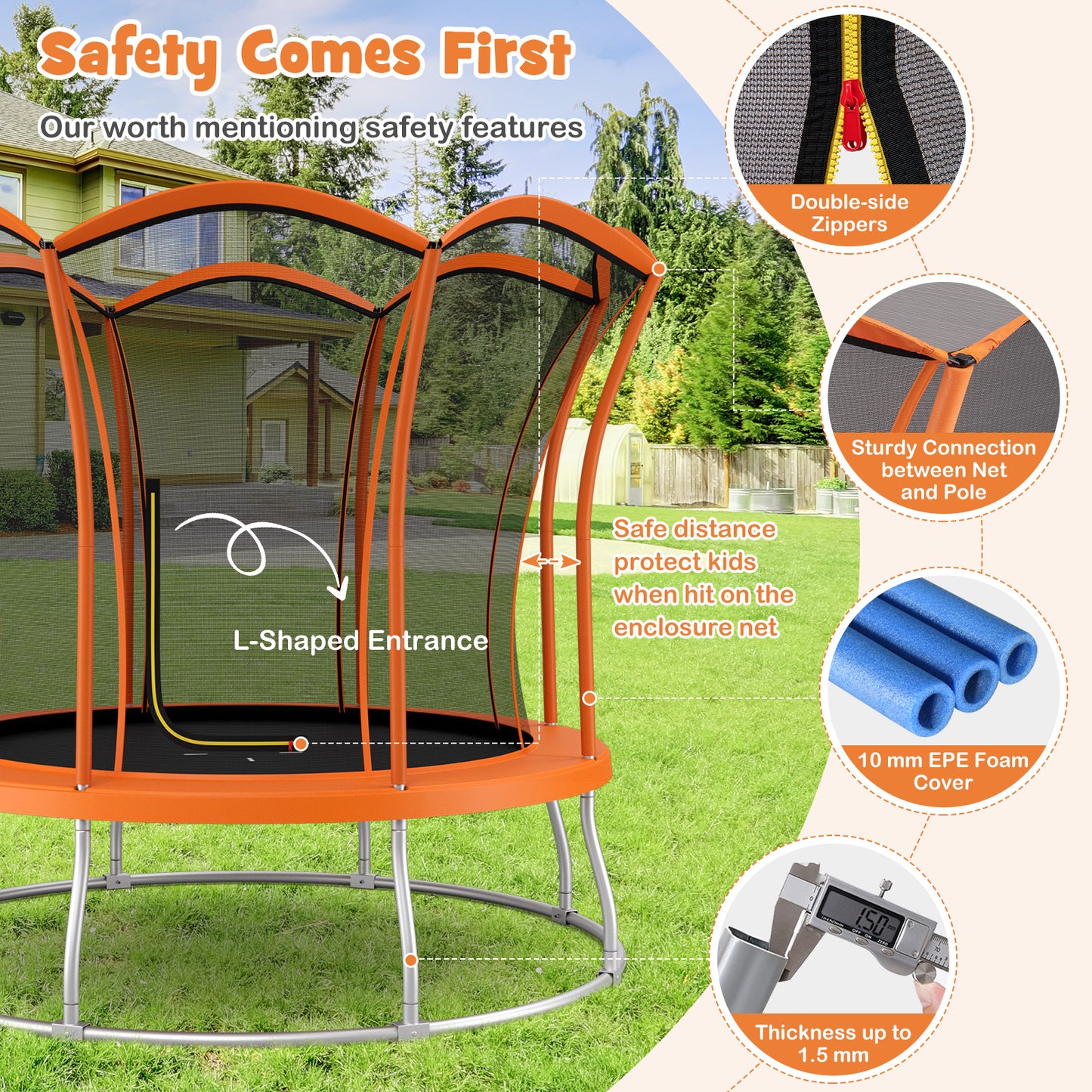 10 Feet Unique Flower Shape Trampoline with Galvanized Steel Frame-Orange Kids Crystal