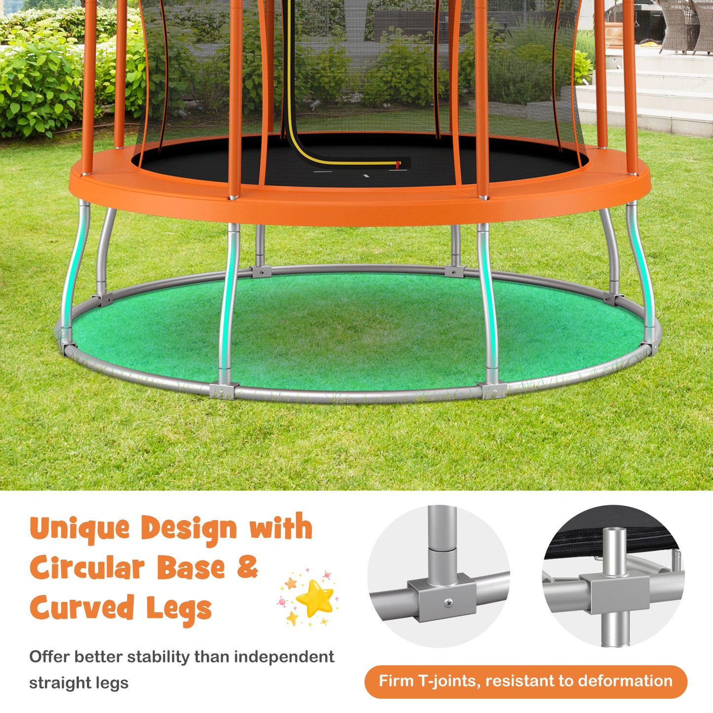10 Feet Unique Flower Shape Trampoline with Galvanized Steel Frame-Orange Kids Crystal