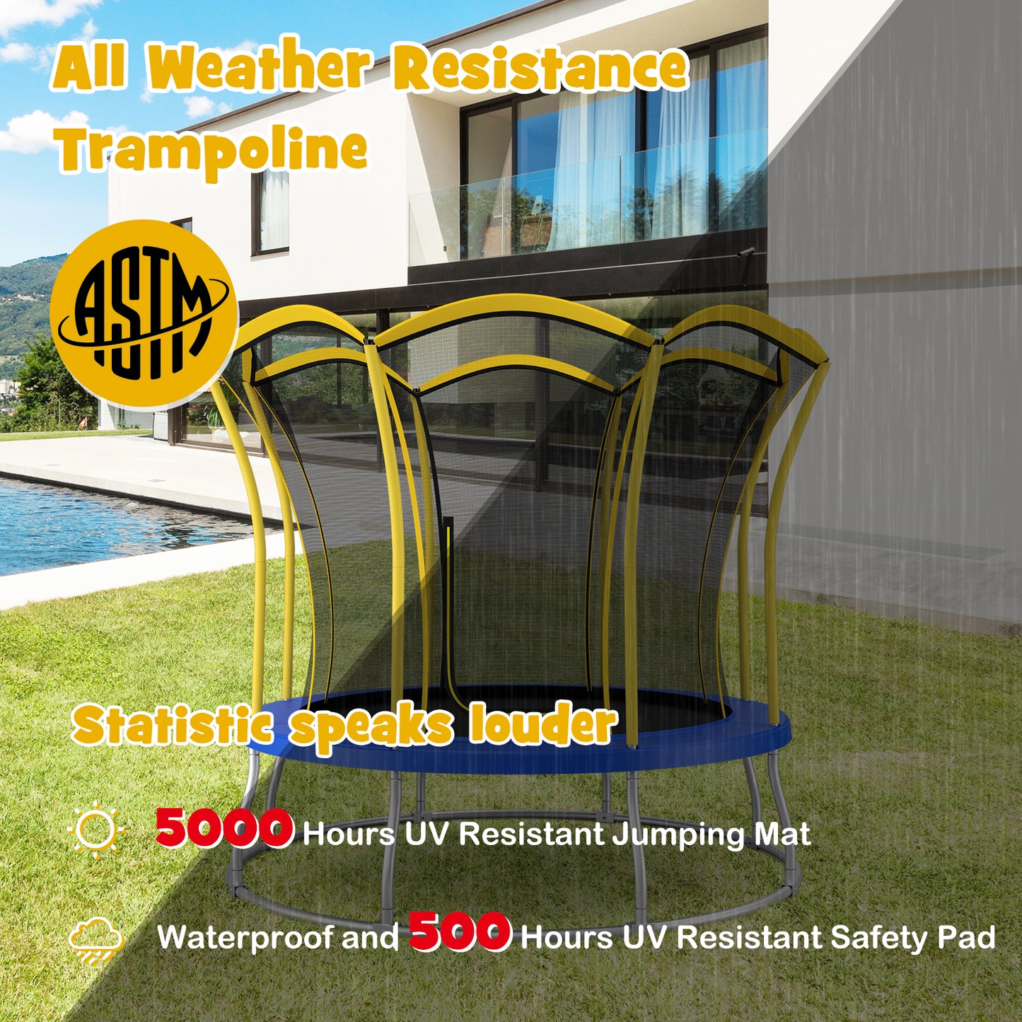 10 Feet Unique Flower Shape Trampoline with Galvanized Steel Frame-Yellow Kids Crystal