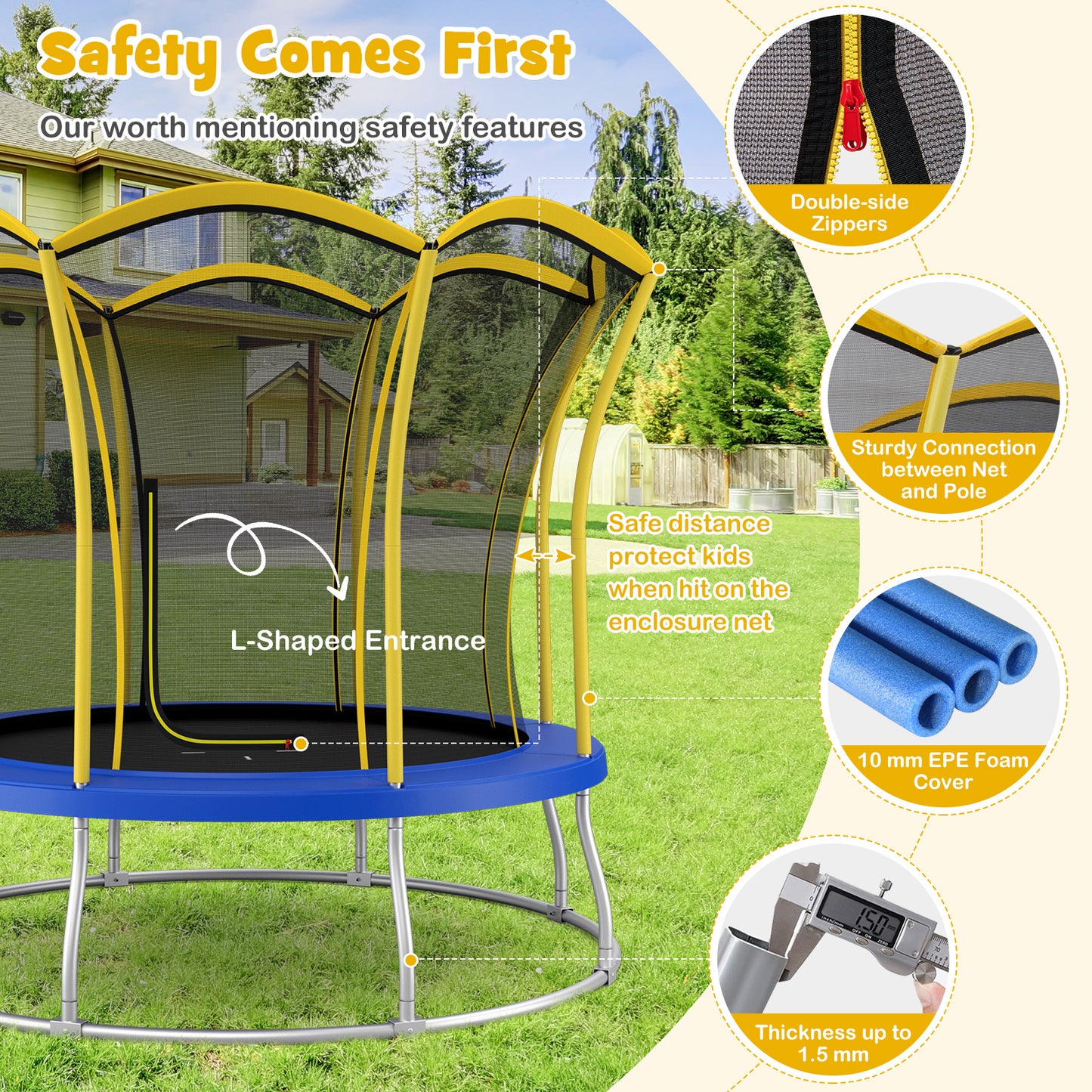 10 Feet Unique Flower Shape Trampoline with Galvanized Steel Frame-Yellow Kids Crystal