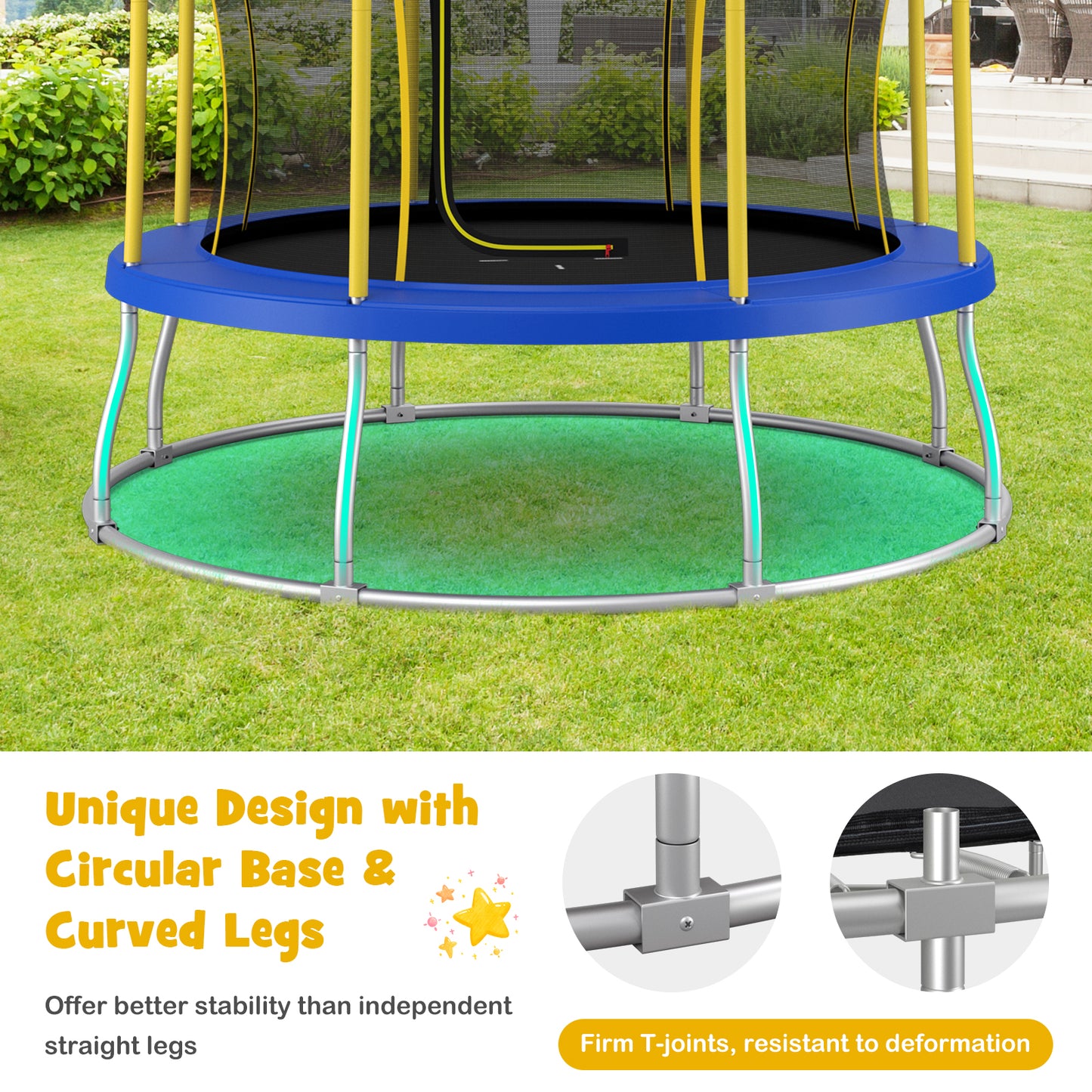 10 Feet Unique Flower Shape Trampoline with Galvanized Steel Frame-Yellow Kids Crystal