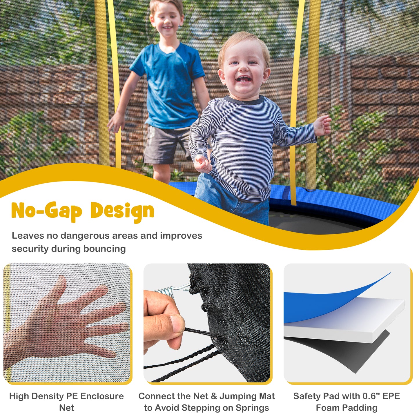 10 Feet Unique Flower Shape Trampoline with Galvanized Steel Frame-Yellow Kids Crystal