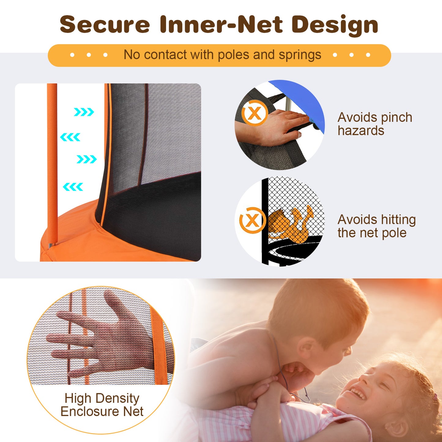 8 Feet Outdoor Unique Flower Shape Trampoline with Enclosure Net-Orange Kids Crystal