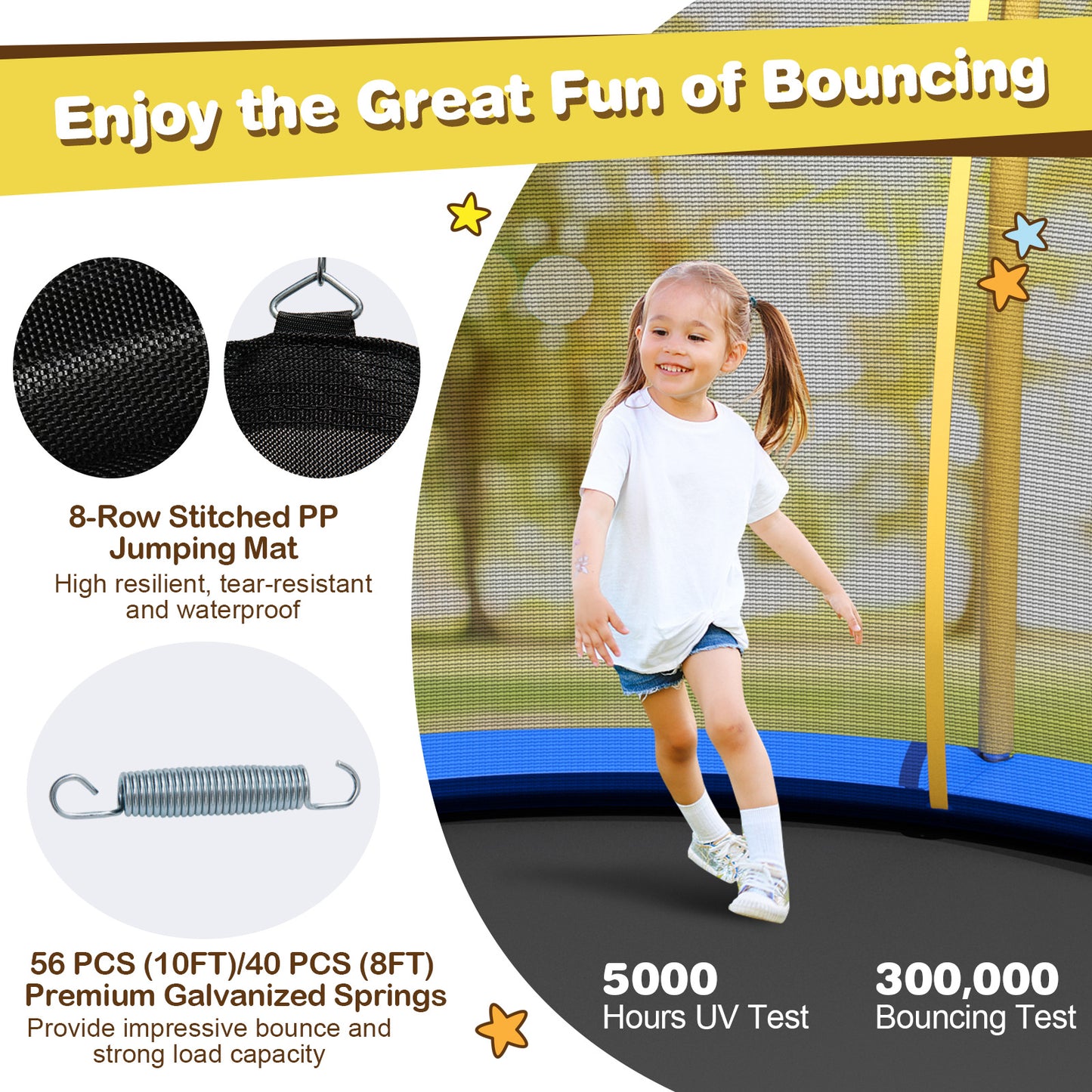 8 Feet Outdoor Unique Flower Shape Trampoline with Enclosure Net-Yellow Kids Crystal