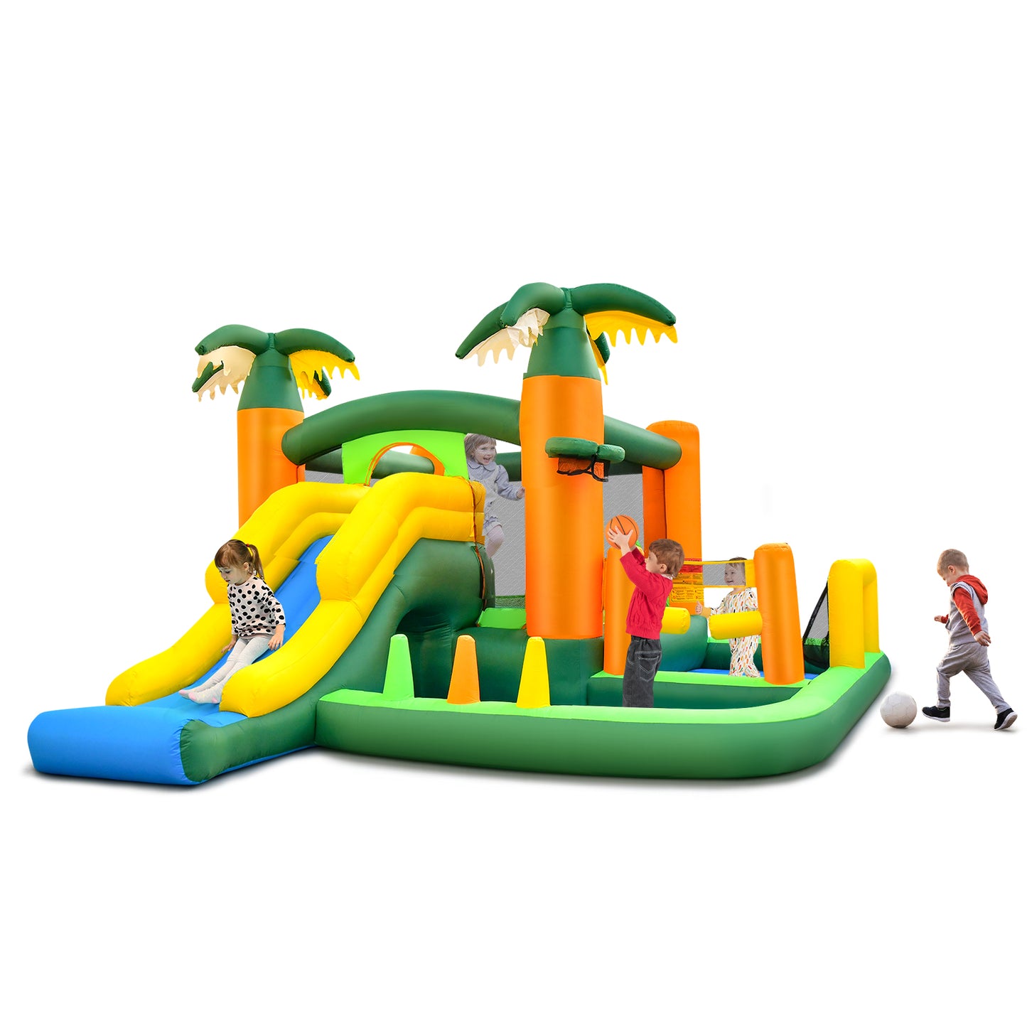 Big Inflatable Bounce House with Slide and Ball Pits for Indoor and Outdoor with 735W Blower Kids Crystal