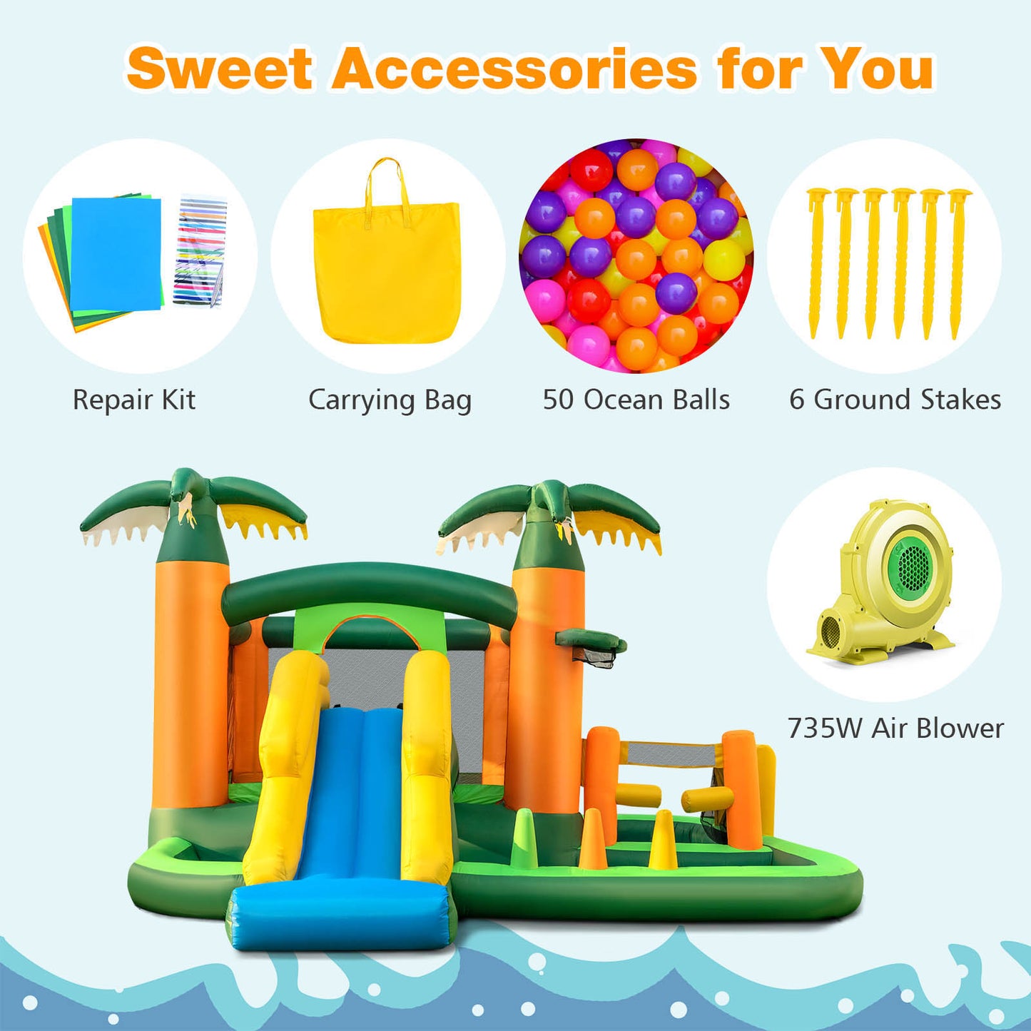 Big Inflatable Bounce House with Slide and Ball Pits for Indoor and Outdoor with 735W Blower Kids Crystal