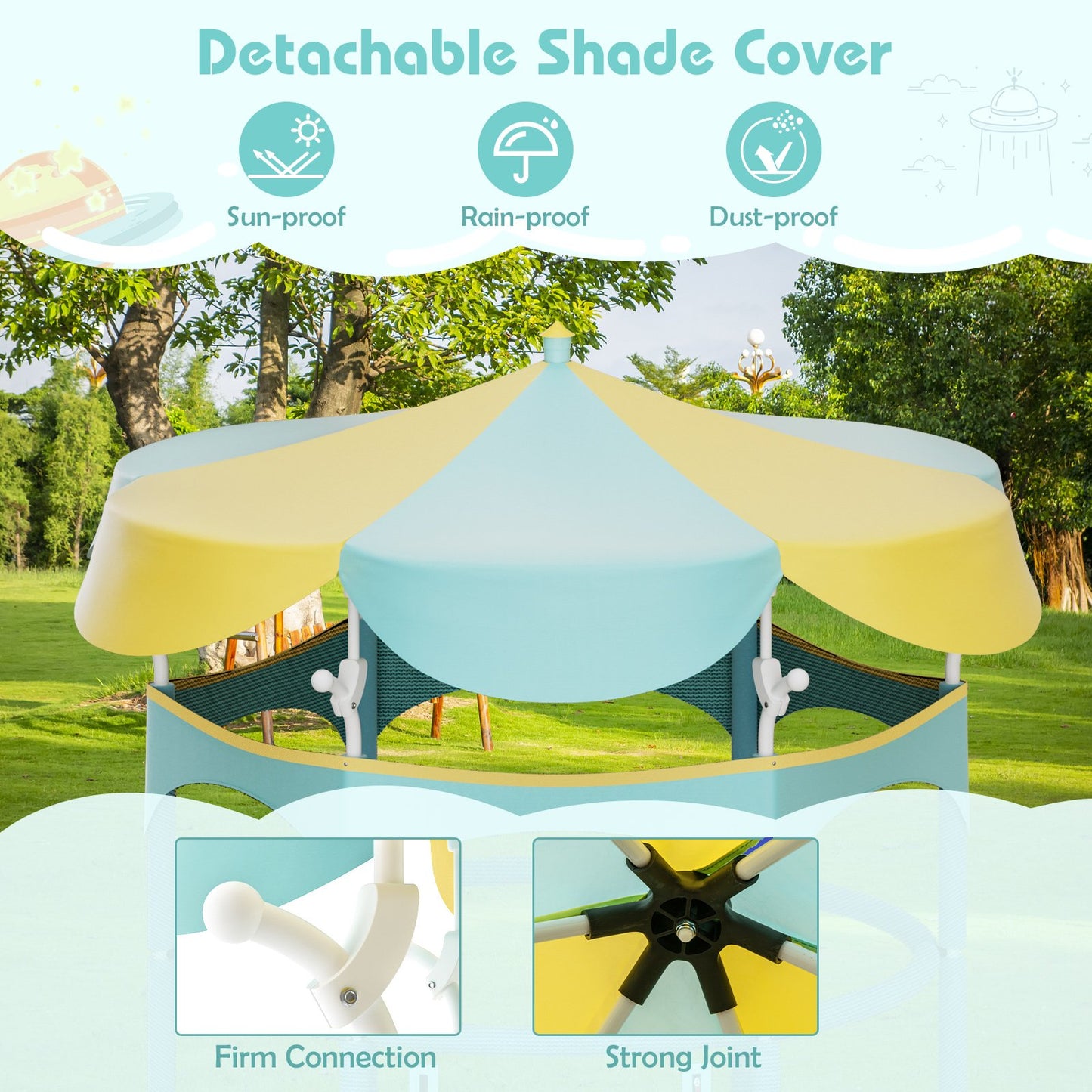 64 Inch Kids Trampoline with Detachable Canopy and Safety Enclosure Net-Yellow Kids Crystal