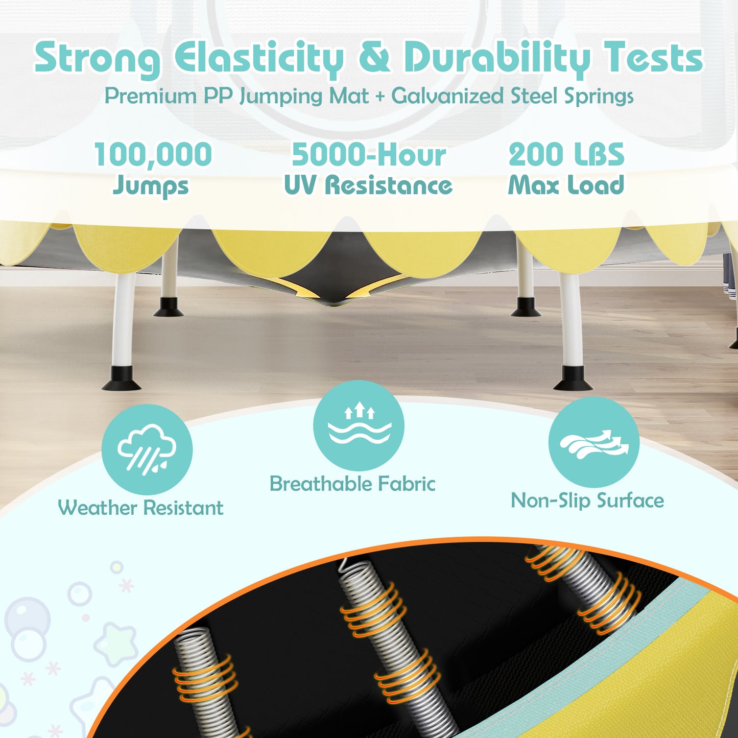 64 Inch Kids Trampoline with Detachable Canopy and Safety Enclosure Net-Yellow Kids Crystal