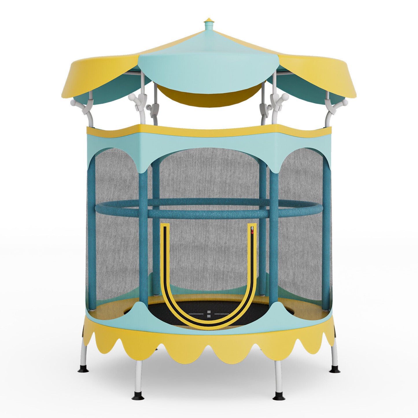 64 Inch Kids Trampoline with Detachable Canopy and Safety Enclosure Net-Yellow Kids Crystal